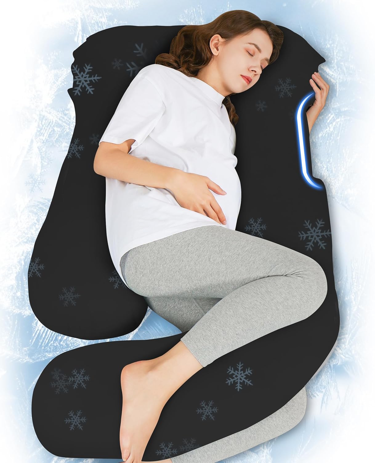 HIPHOP PANDA U-Shaped Pregnancy Pillow for Sleeping - Full Body Maternity Support Pillow with Cooling Removable Cover - Comfort for Back, HIPS, Legs, Belly - 57 Inch for Pregnant Women, Black