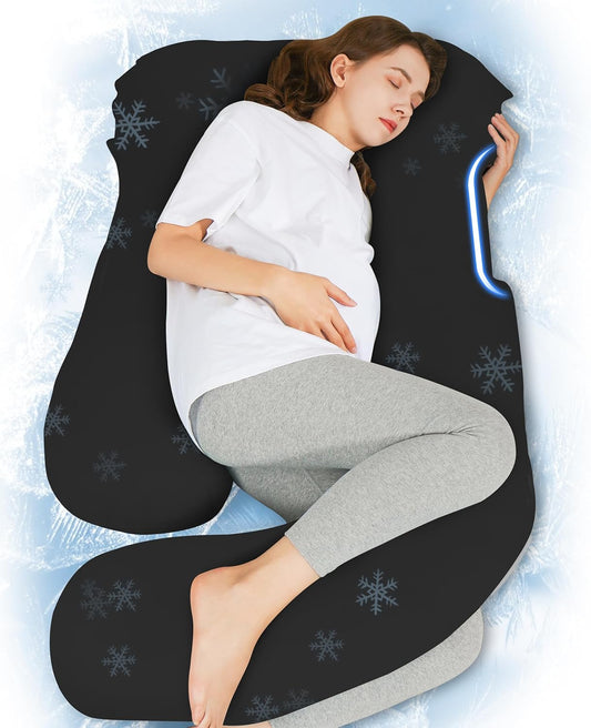 HIPHOP PANDA U-Shaped Pregnancy Pillow for Sleeping - Full Body Maternity Support Pillow with Cooling Removable Cover - Comfort for Back, HIPS, Legs, Belly - 57 Inch for Pregnant Women, Black