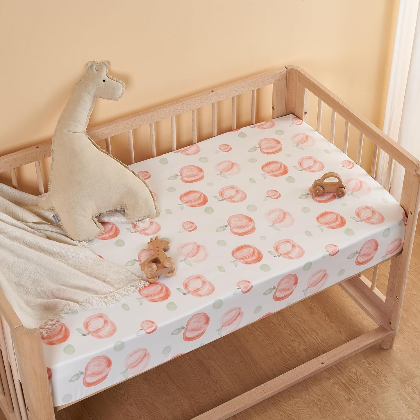 TILLYOU Baby Crib Sheets for Boys Girls, Super Soft Toddler Bed Sheets, 2 Pack Sheets for Standard Crib Mattress 28x52in, Peach dot