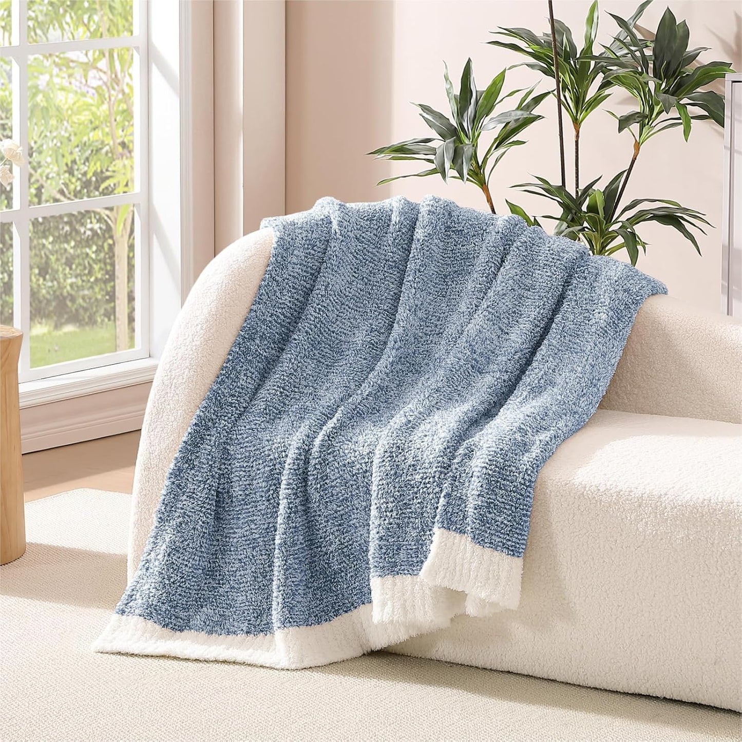 WRENSONGE Throw Blanket Cationic Dyeing Blue Soft Cozy Fluffy Warm Hand Made Weave Throw Blankets for Couch, Sofa, Chair, Bed, Camping, Picnic, Travel Lightweight Bed Blanket - 60"*80"