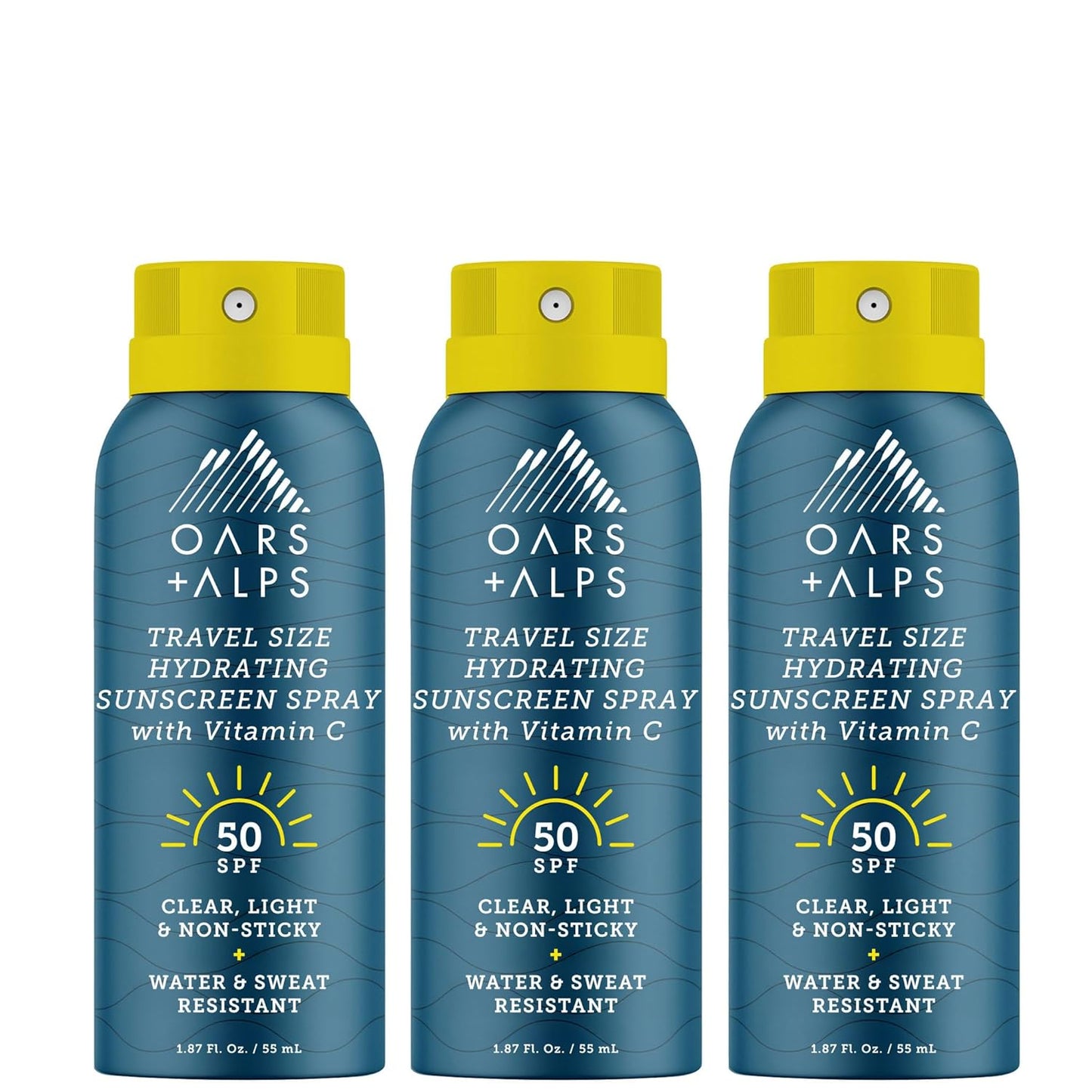 Oars + Alps Sunscreen Spray for Face & Body, SPF 50 Spray Sunscreen Infused with Vitamin C & Antioxidants, No White Residue, Water & Sweat Resistant, All Skin Types, Lightweight, Hydrating, 3pk