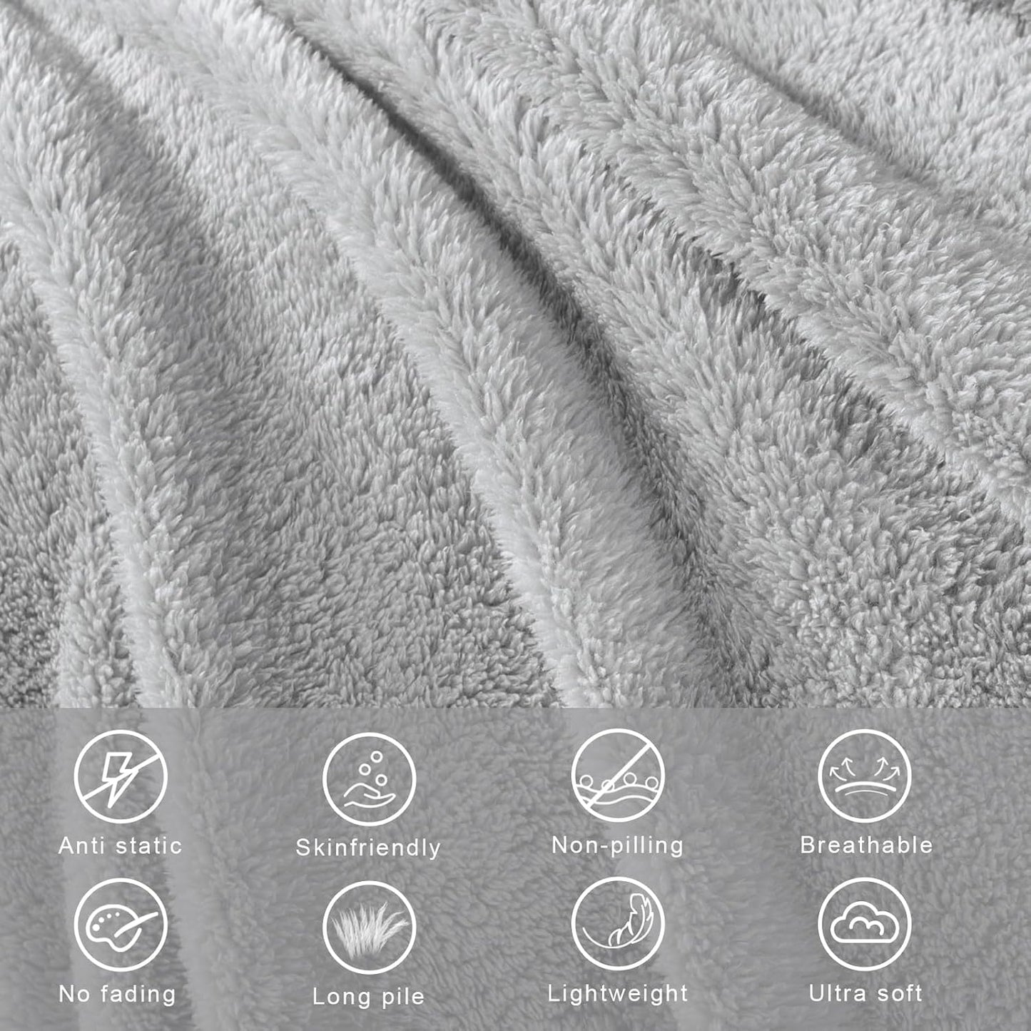 Exclusivo Mezcla Twin Size Flannel Fleece Blanket, Super Soft Velvet Plush Bed Blanket, Fuzzy Cozy and Warm for All Seasons, 60x80 Inches, Light Grey