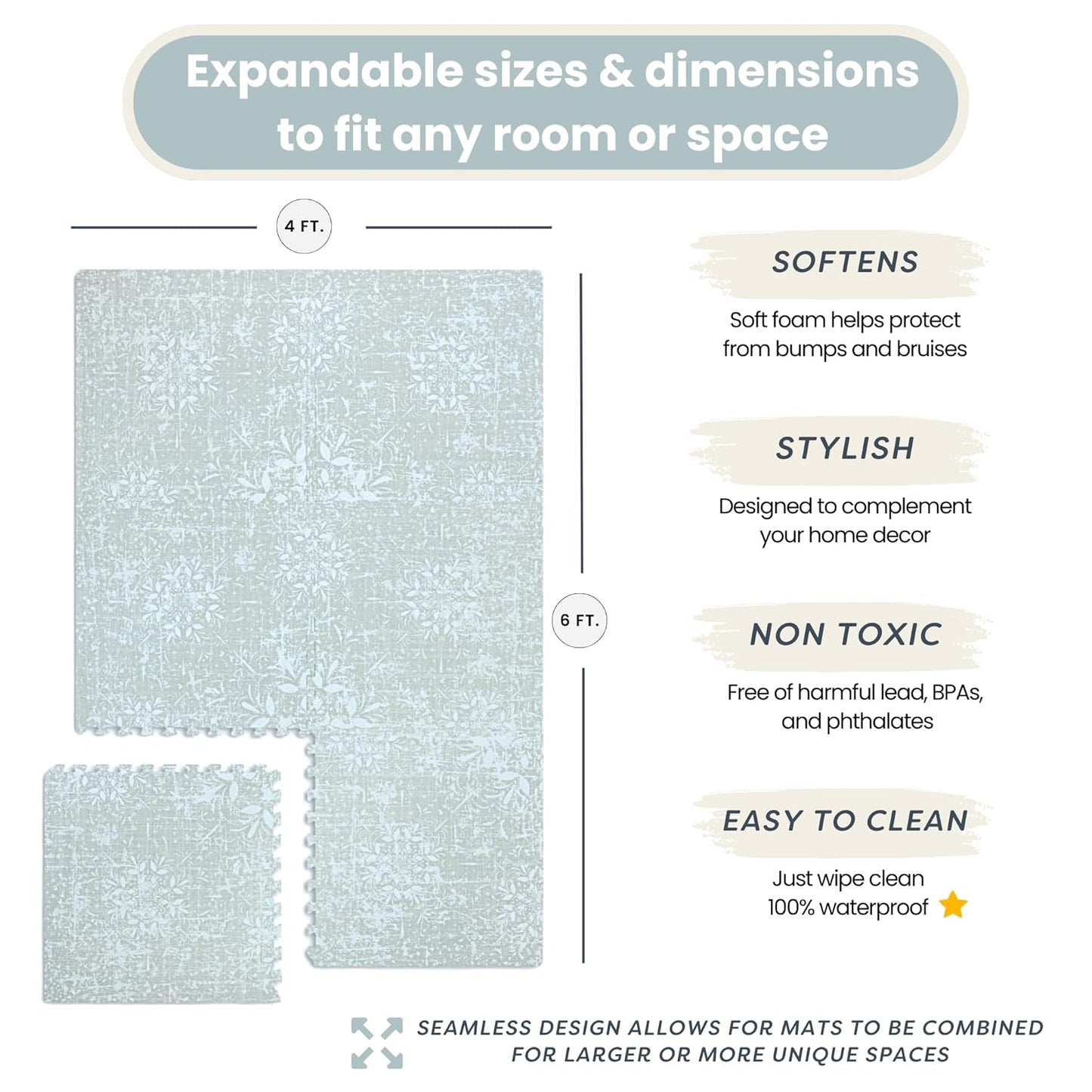 Baby Play Mats for Floor - Eden (4x6ft) - Premium EVA Foam Play Mat for Babies & Toddlers - Perfect for Tummy Time, Crawling, Playroom - Stylish & Comfortable Kids Play Mat