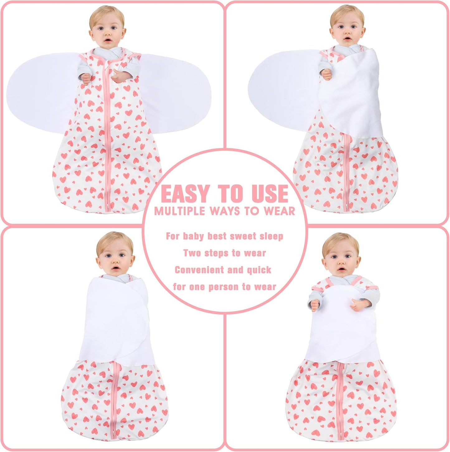 Newborn Sleep Sack Baby Swaddle,6-12 Months,3-Way Adjustable Wearable Blanket,100% Rayon Cotton Swaddling Sleeping Bag，TOG 0.5（Heart&Floral）