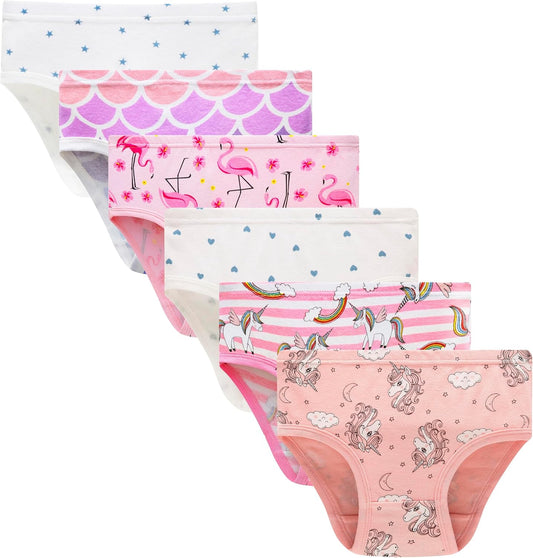 Cadidi Dinos Little Girls' Soft Cotton Underwear Kids Cool Breathable Comfort Panty Briefs Toddler Undies(Pack of 6)