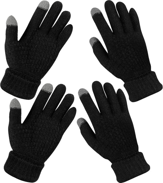 Geyoga 2 Pairs Women's Winter Touch Screen Gloves Soft Warm Fleece Lined Knit Elastic Cuff Winter Texting Gloves