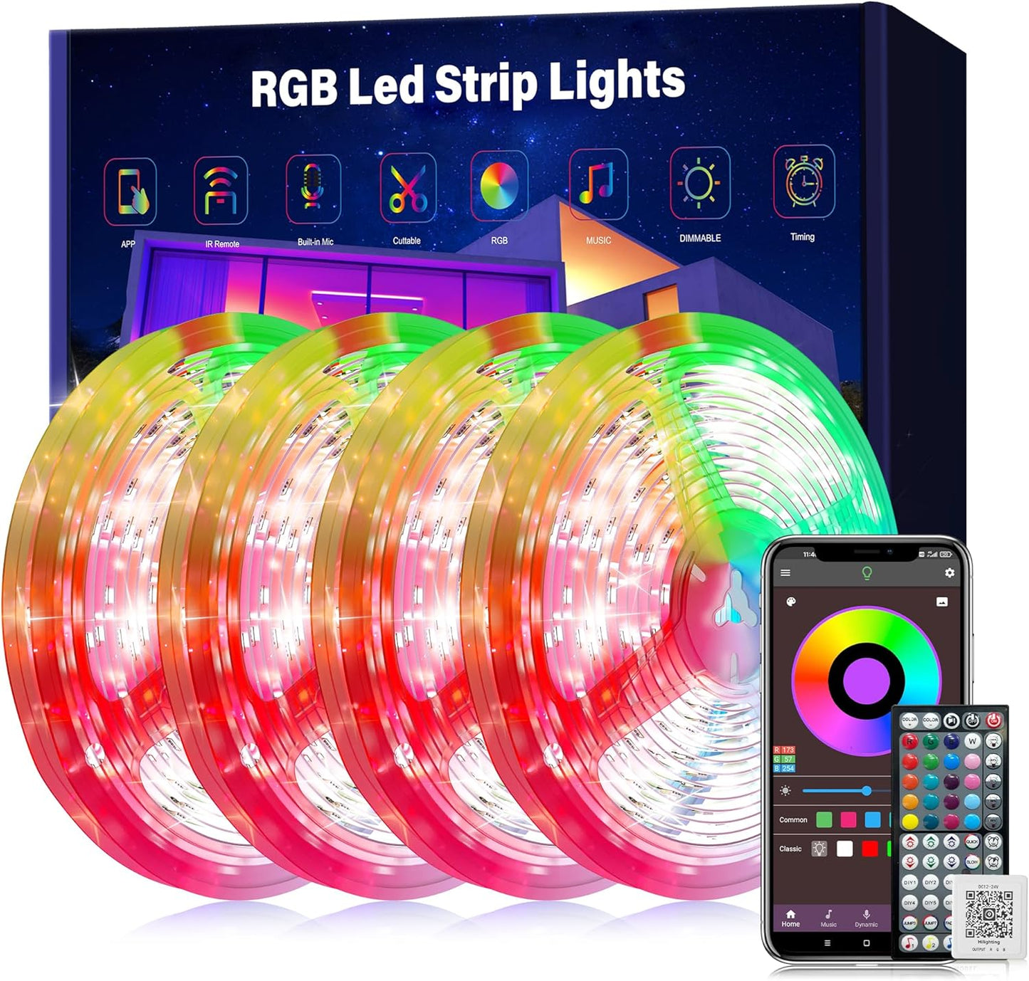400ft Led Lights for Bedroom Music Sync, Color Changing Led Strip Lights with IR Remote and App Control RGB Led Light Strip for Home Party Room Decor