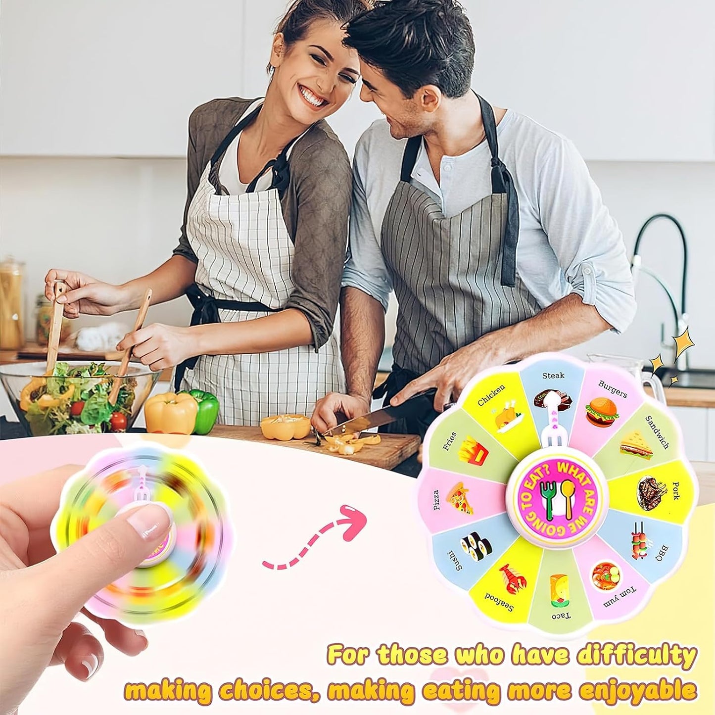 QETRABONE Foodie Dice & Decision Wheel - Fun Meal Picker for Family Game Nights, Couples Date Ideas & Party Games | Includes Fidget Spinner Snack Selector for Food Lovers Halloween Party Supplies