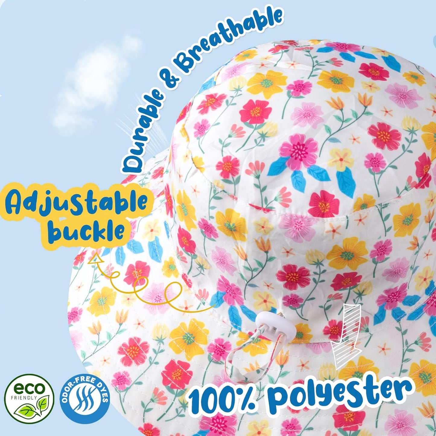 Baby Sun Hat Kids Summer UPF 50+ Toddler Bucket Hat Wide Brim Adjustable Beach Hats for Boys Girls Age 0-6 Years