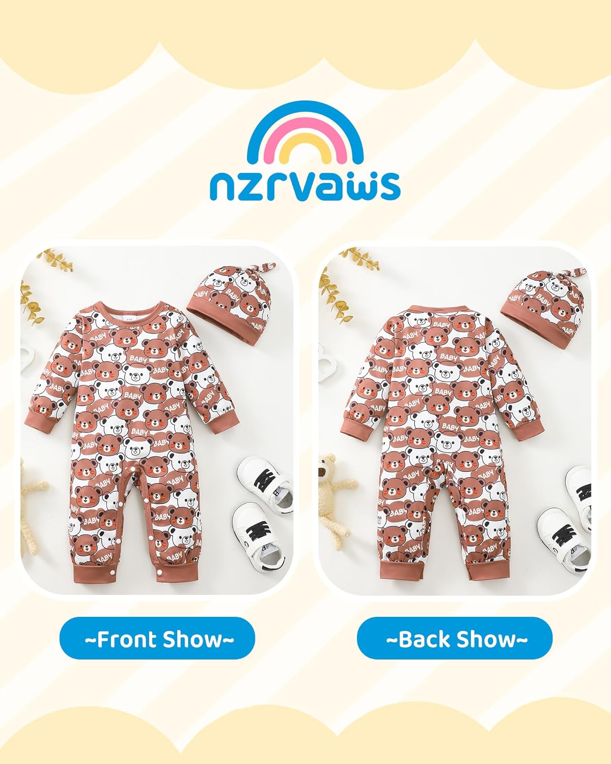 NZRVAWS Baby Boy Clothes Preemie Infant Boy Bear Outfits Jumpsuit Bodysuit Letter Print Romper