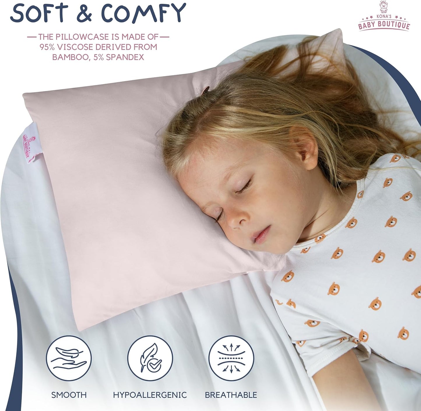 Kona's Perfect Pink Toddler Pillow - Softest Pillowcase - 13 x 18 Inch - Ages 2-3