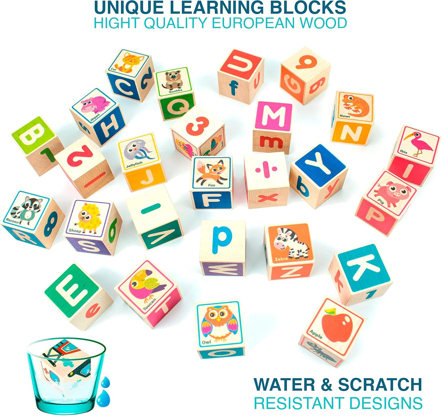 QUOKKA Wooden Blocks for Toddlers 1-3 - 26 ABC Learning Baby Blocks for Kids 3-5 Year Olds Stacking Alphabet Wood Toys for 2-4 yo - Educational with Letters Numbers