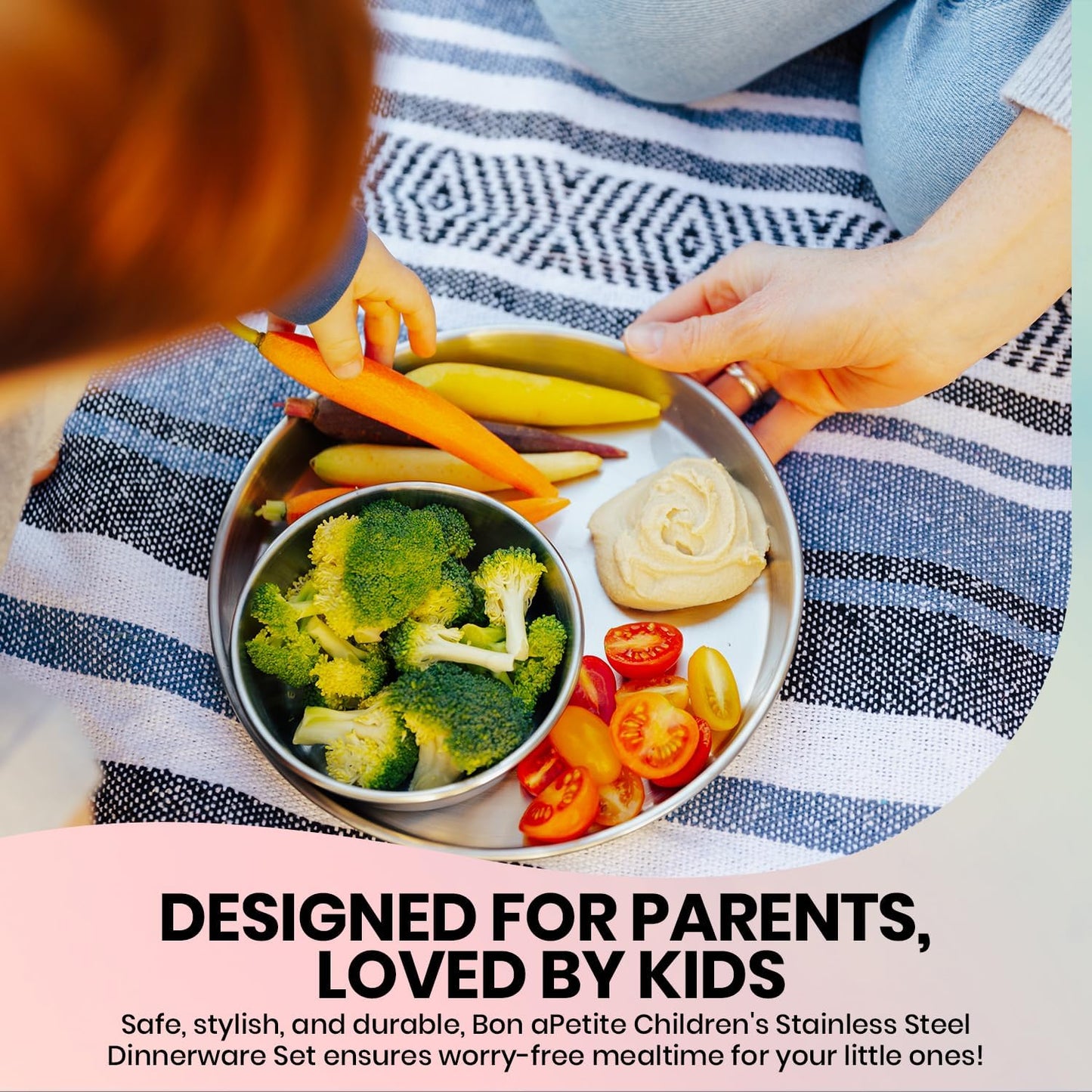 Children's 304 18/8 Stainless Steel Dinnerware Set | 1 Plate (21 cm) and 1 Bowl (10 ounces) | Matte Finish | 100% BPA Free | Non-Toxic | Dishwasher Safe