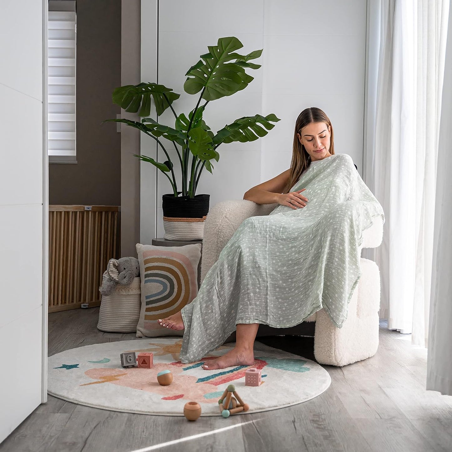 Comfy Cubs Muslin Swaddle Blankets Pack of 4, 47 x 47 Inches, Soft Cotton Baby Blanket Set, Large Multipurpose Swaddling Wraps for Newborns - Self-Soothing Swaddle - Green