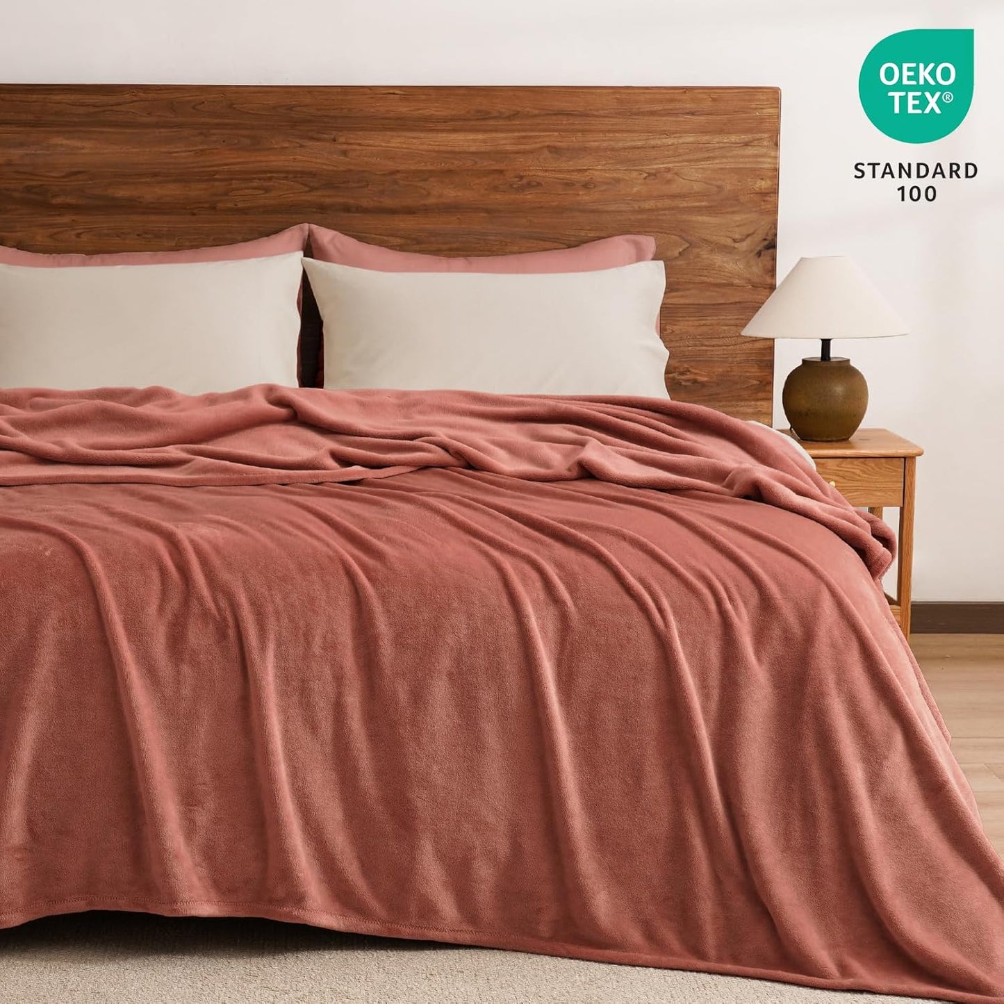 PHF Ultra Soft Fleece Blanket Queen Size, No Shed No Pilling Luxury Plush Cozy 300GSM Lightweight Blanket for Bed, Couch, Chair, Sofa Suitable for All Season, 90" x 90", Brick Red