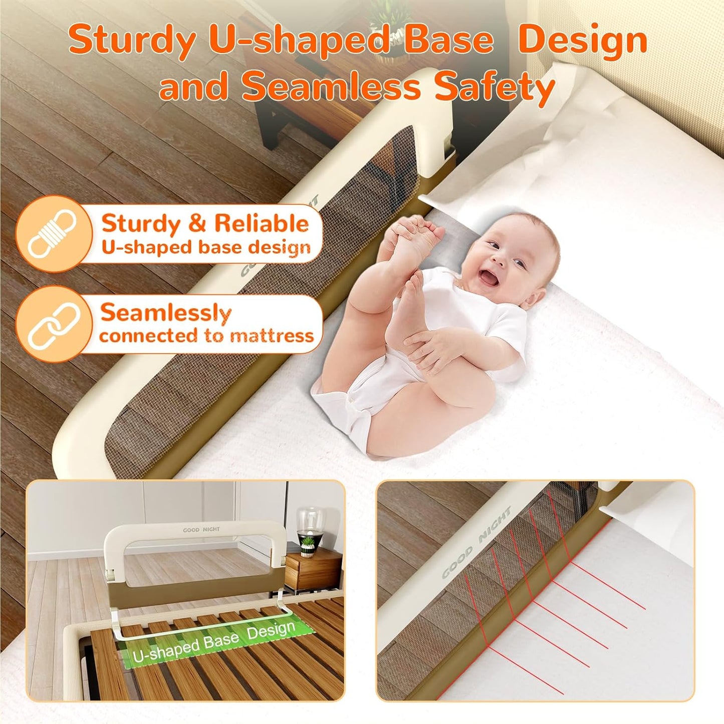 Bed Guard Rail for Toddlers - 59" Adjustable Heights & Folding up Portable Bed Railing for Baby - Toddler Bed Rails Guard for Crib, Twin, Bunk,Full Size, Queen & King Bed