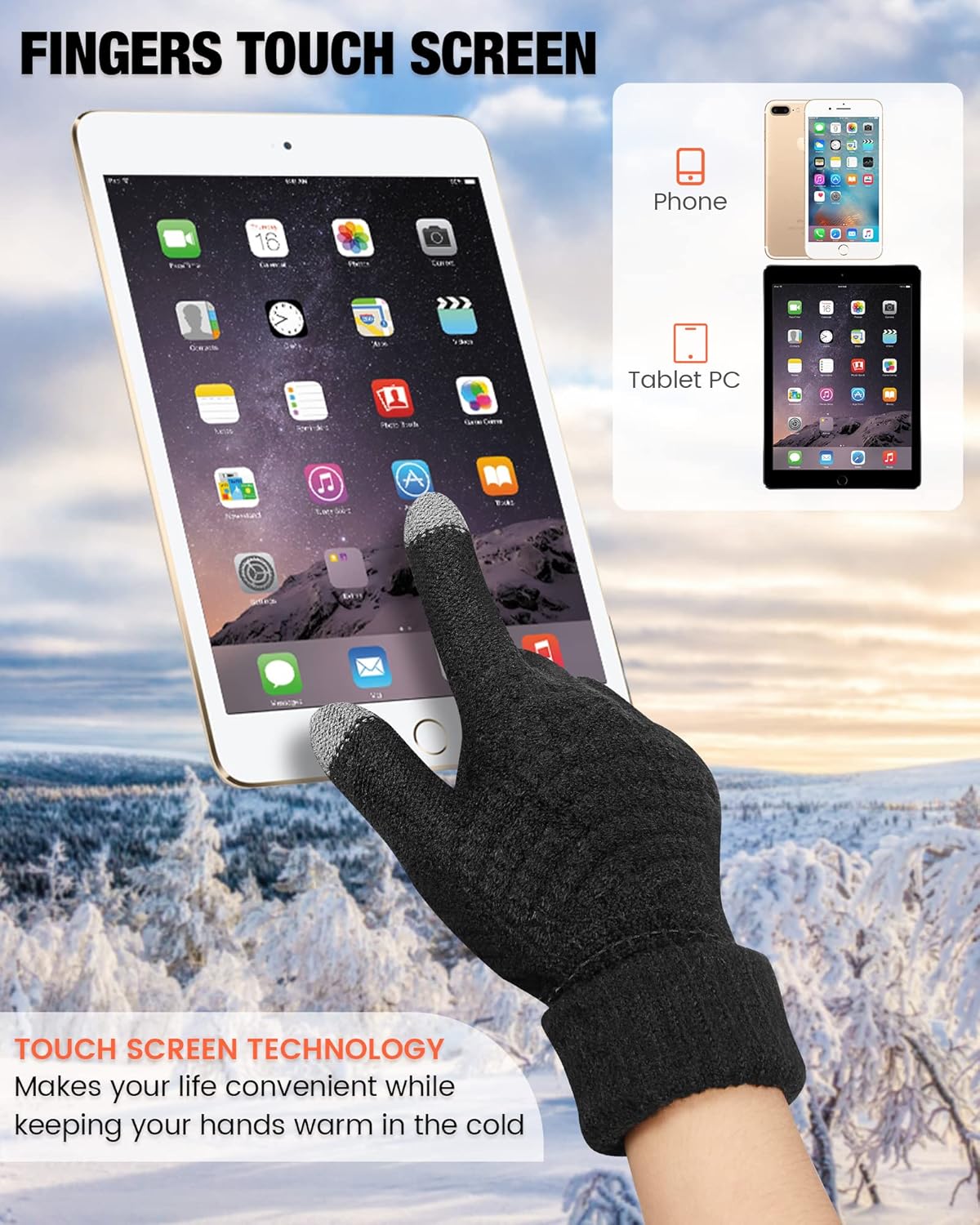 Geyoga 2 Pairs Women's Winter Touch Screen Gloves Soft Warm Fleece Lined Knit Elastic Cuff Winter Texting Gloves