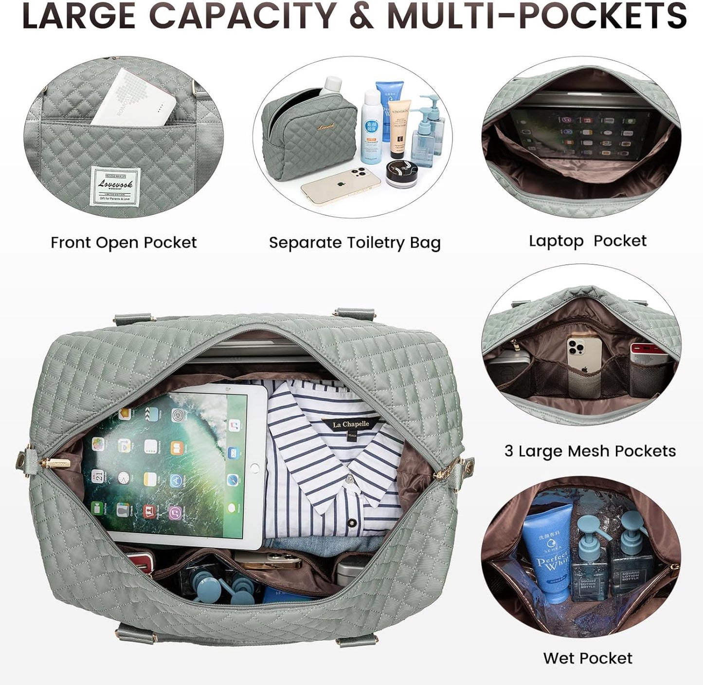 LOVEVOOK Travel Duffle Bag,Weekender Bags for Women with Shoe Compartment，Carry on Overnight Bag with Toiletry Bag,Gym Duffel Bag with Wet Pocket, Hospital Bags for Labor and Delivery
