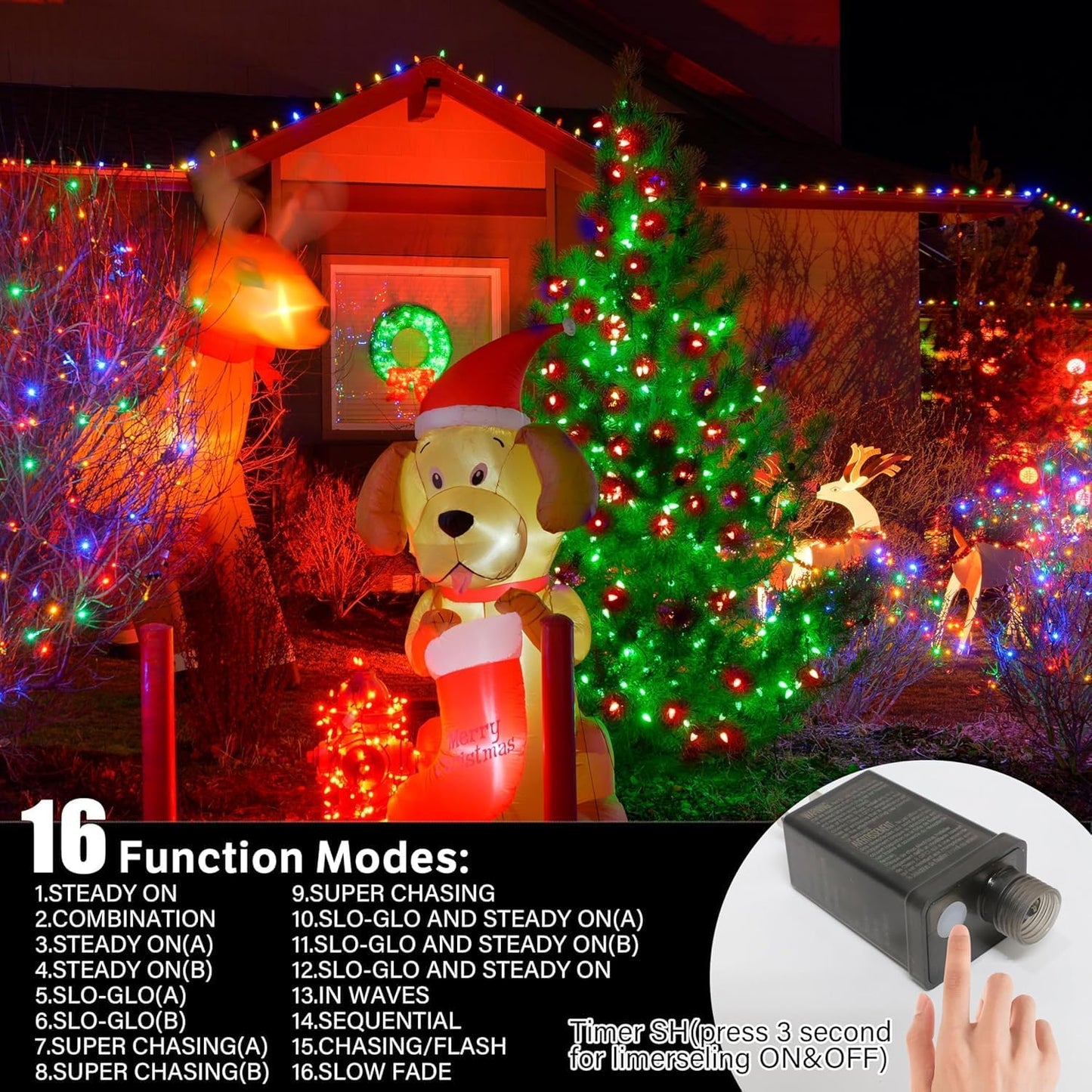 33ft Christmas Decorative Mini Lights, 100 LED Green Wire Fairy Starry String Lights Plug in, 16 Lighting Modes, for Indoor Outdoor Xmas Tree Wedding Party Decoration (Red+Green)