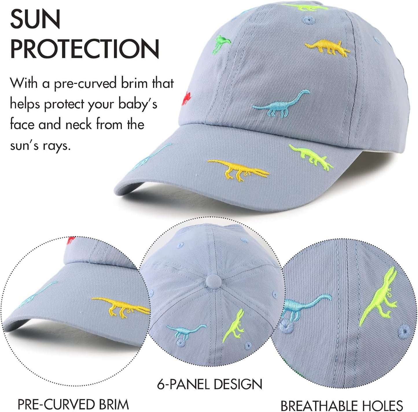 JANGANNSA Dinosaur Boys Girls Caps Embroidery Baby Baseball Caps Cotton Infant Toddler Kids Hat Spring Summer Autumn 2-6Y