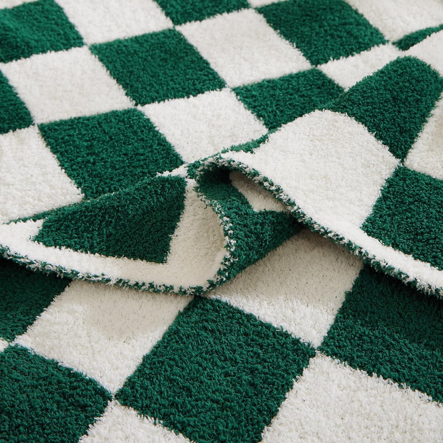 WRENSONGE Checkered Throw Blanket, Avocado Green Soft Cozy Fluffy Warm Hand Made Throw Blankets for Couch, Sofa, Chair, Bed, Camping, Picnic, Travel Lightweight Bed Blanket - 60"*80"