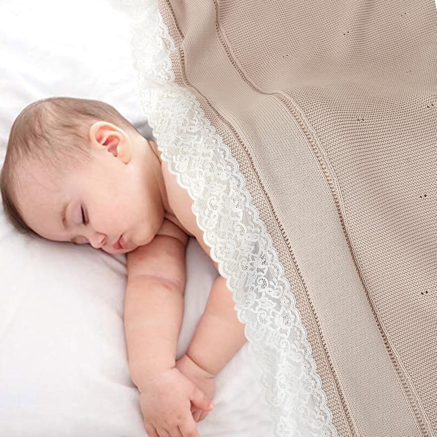 100% Organic Cotton Baby Blanket Knitted Softer Receiving Swaddle Warm Cozy Cuddle Crib Blanket for Newborns Infants Toddlers Boy and Girls Camel