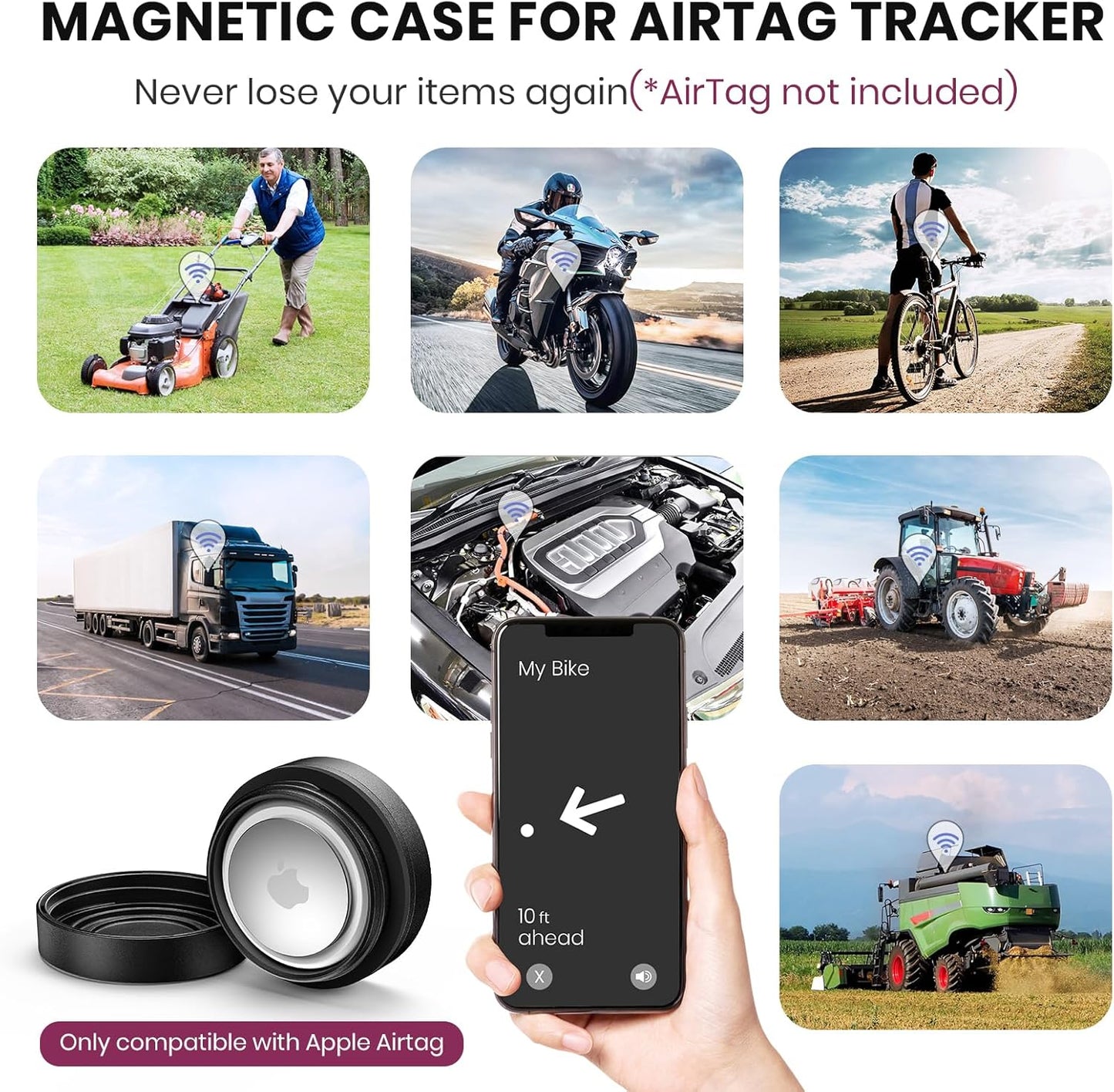 Ultra Magnetic Air Tag Holder | Sealed from Water | Shatterproof | Minimalist Design | Compatible with Apple AirTag, Extra 3M Tape for Optional Mounting, Air Tag Magnetic Case for Car, Truck - Black