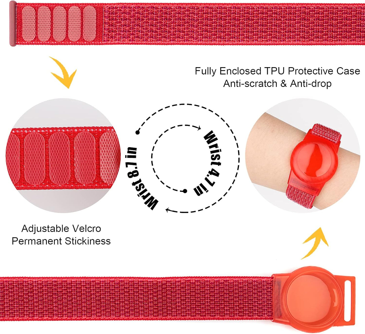 AirTag Bracelet for Kids, Apple Air Tag Protective Cover with Nylon Wristband, Anti Lost GPS Trackers Case Cover Elastic Watch Band for Toddlers Girls Boys Elders (Red)