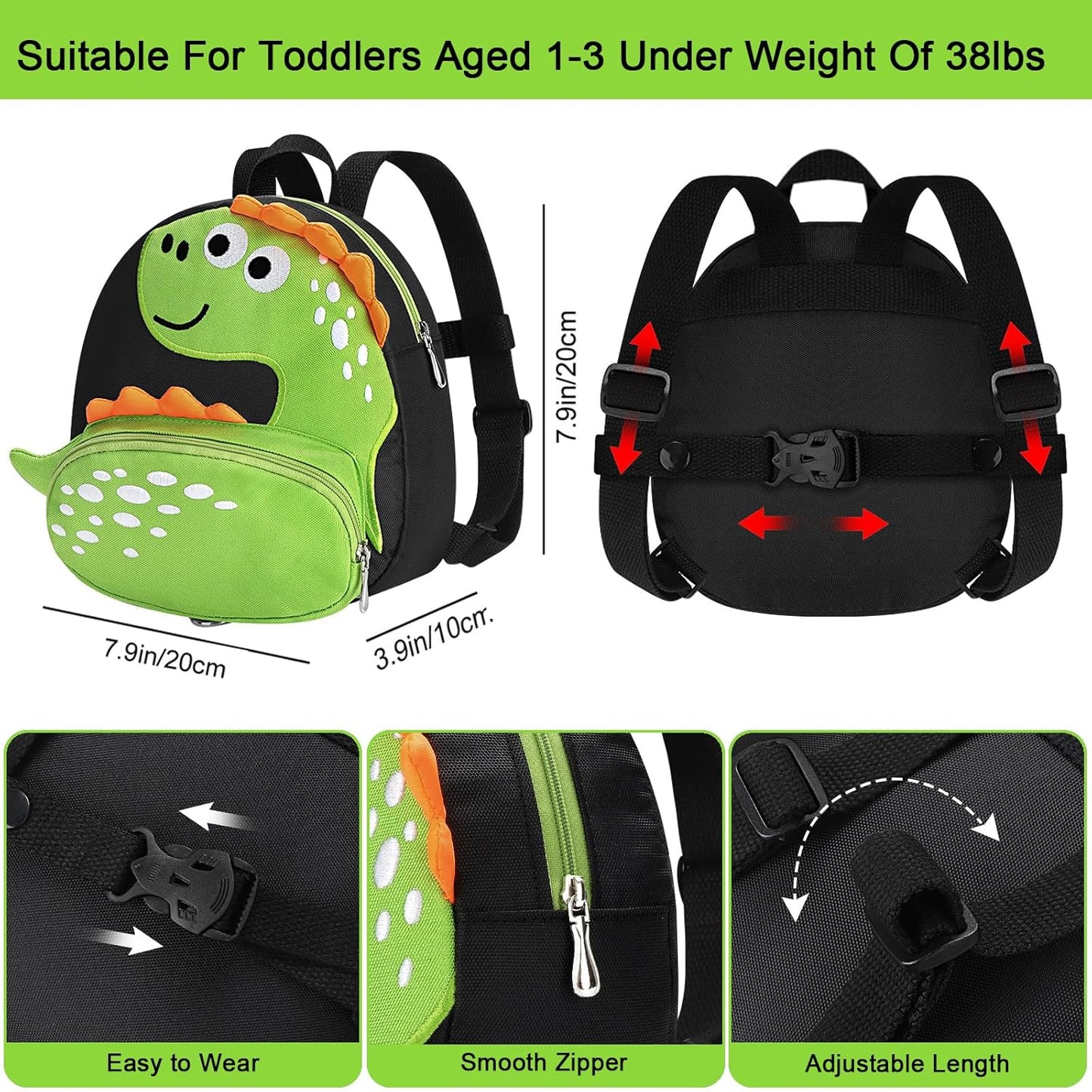 Accmor Toddler Harness Backpack Leash, Cute Dinosaur Kids Backpacks with Anti Lost Wrist Link, Mini Child Backpack Wristband Tether Strap and Protection Leashes for Baby Boys Girls Aged 1-3 Years