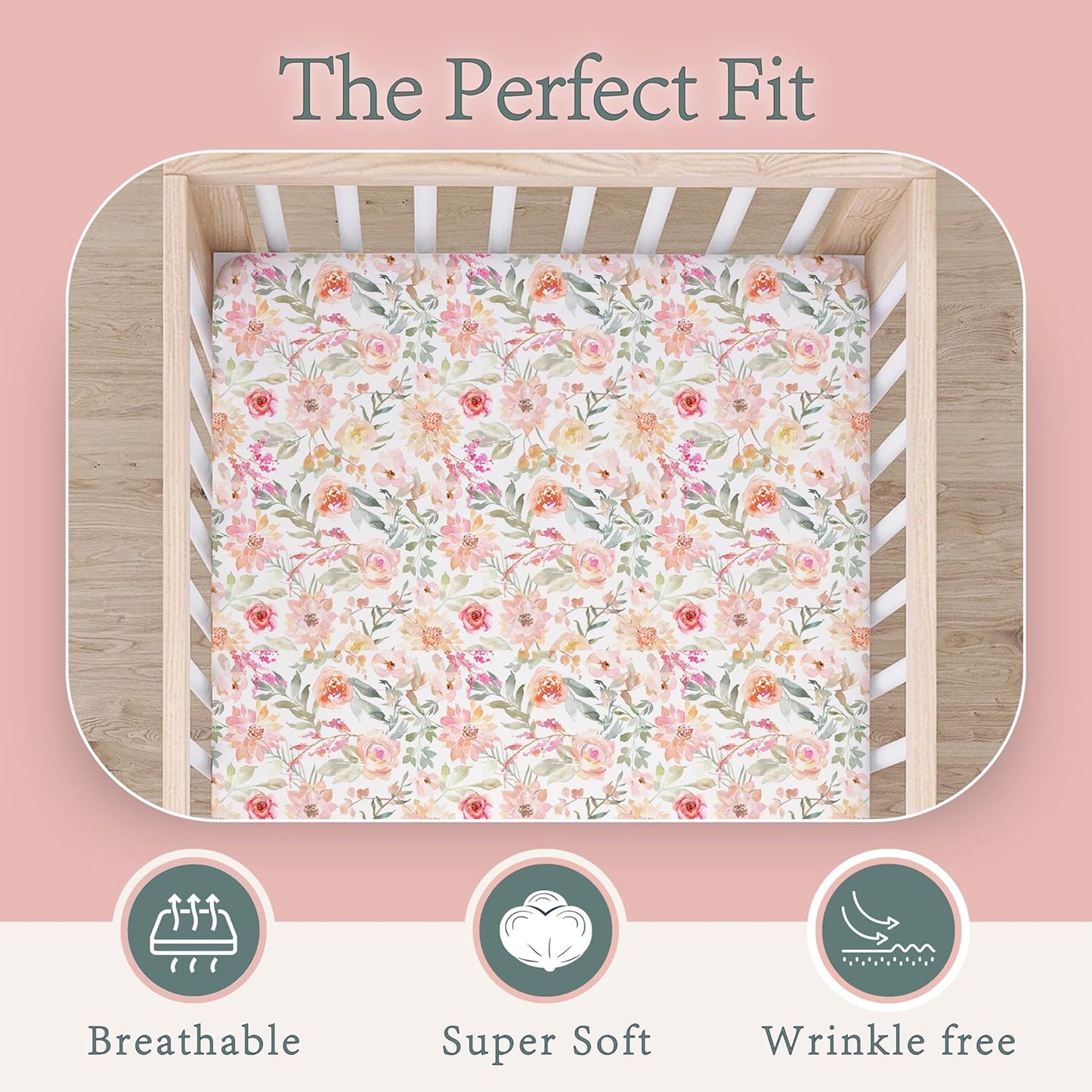 Baby Girls Crib Sheets | Floral Ultra-Soft Bedding for Crib Mattress and Toddler Beds - Blended Cotton Fitted Crib Sheet for Baby Girls Comfort and Elegance by Max&So