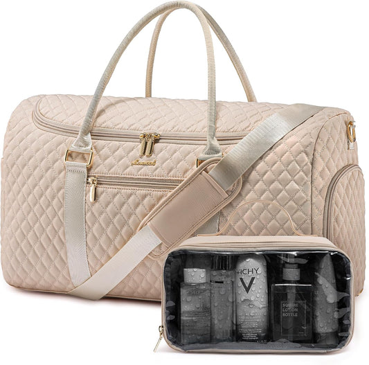 LOVEVOOK Travel Duffle Bag, 40L Weekender Overnight Bag with Toiletry, Quilted Carry On Bags with Shoe Compartment, Gym Duffel with Wet Pocket for Women, Hospital Bags for Labor and Delivery