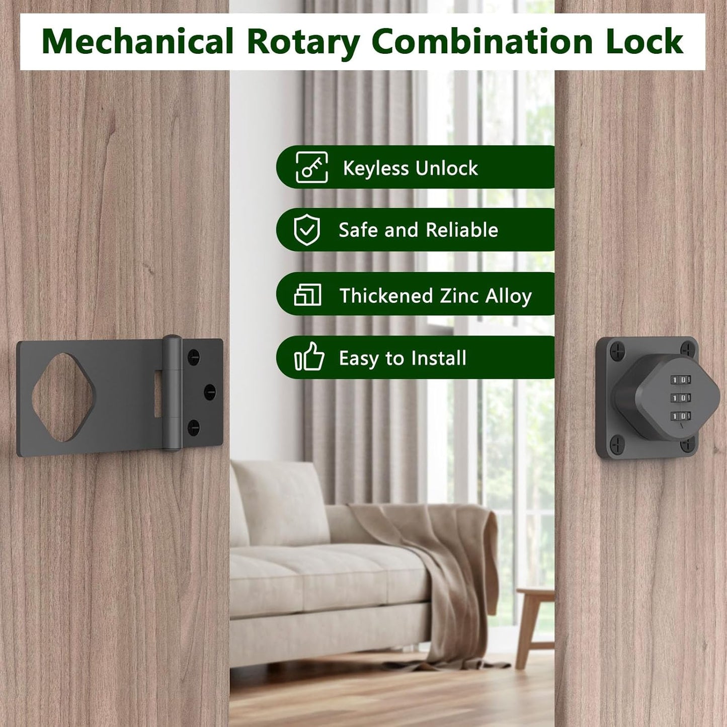 Cabinet Password Hasp Lock, 3-Digit Cabinet with Combination Lock, Sliding Barn Door Latch for Small Doors, Cabinets, Bathroom, Refrigerator, Garden (1, Gray)