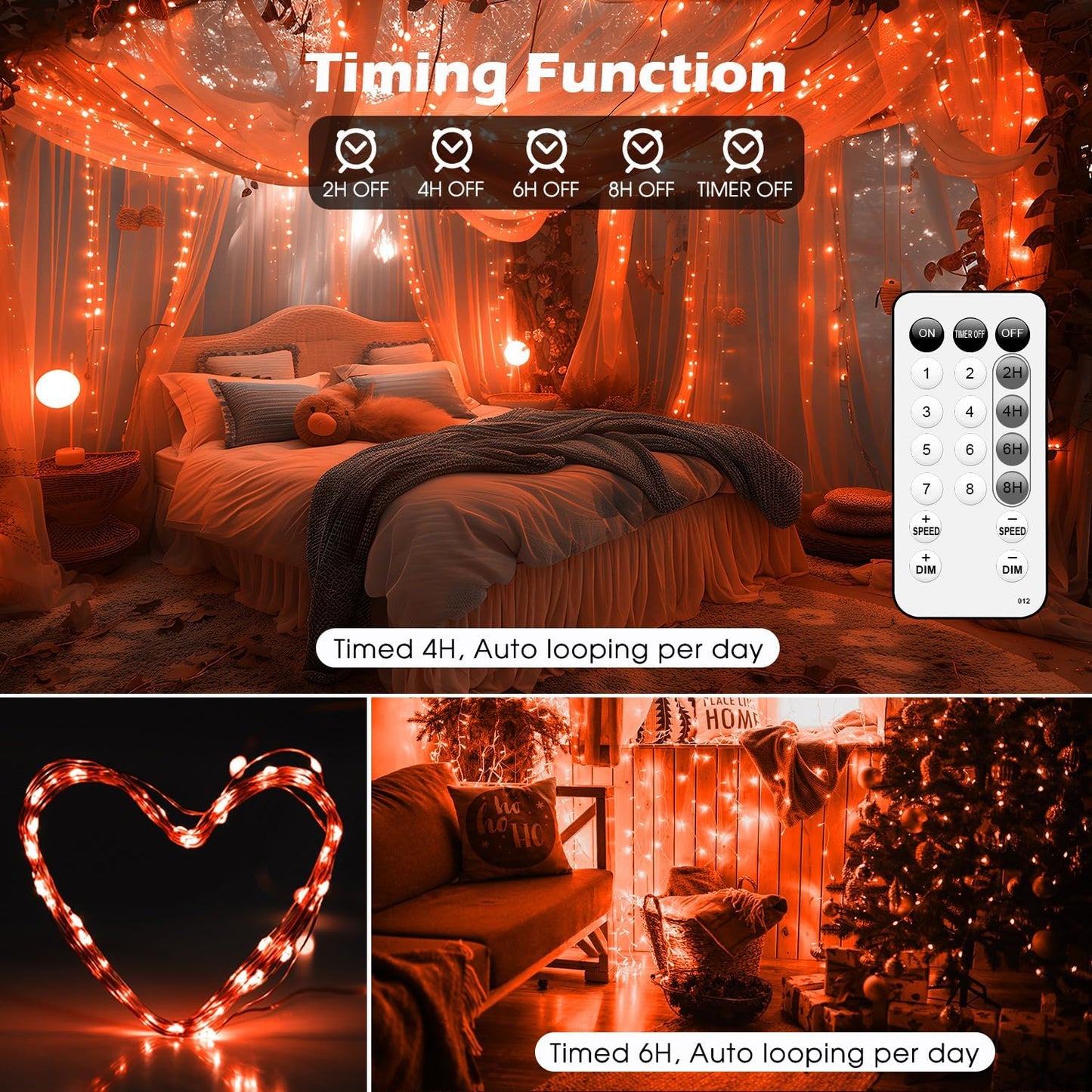 Fairy Lights 72ft 220 LED USB Twinkle String Lights Plug in Silver Wire Lights with Remote and Timer 8 Modes Outdoor Waterproof Starry Lights DIY Party Wedding Christmas Decoration（Orange）