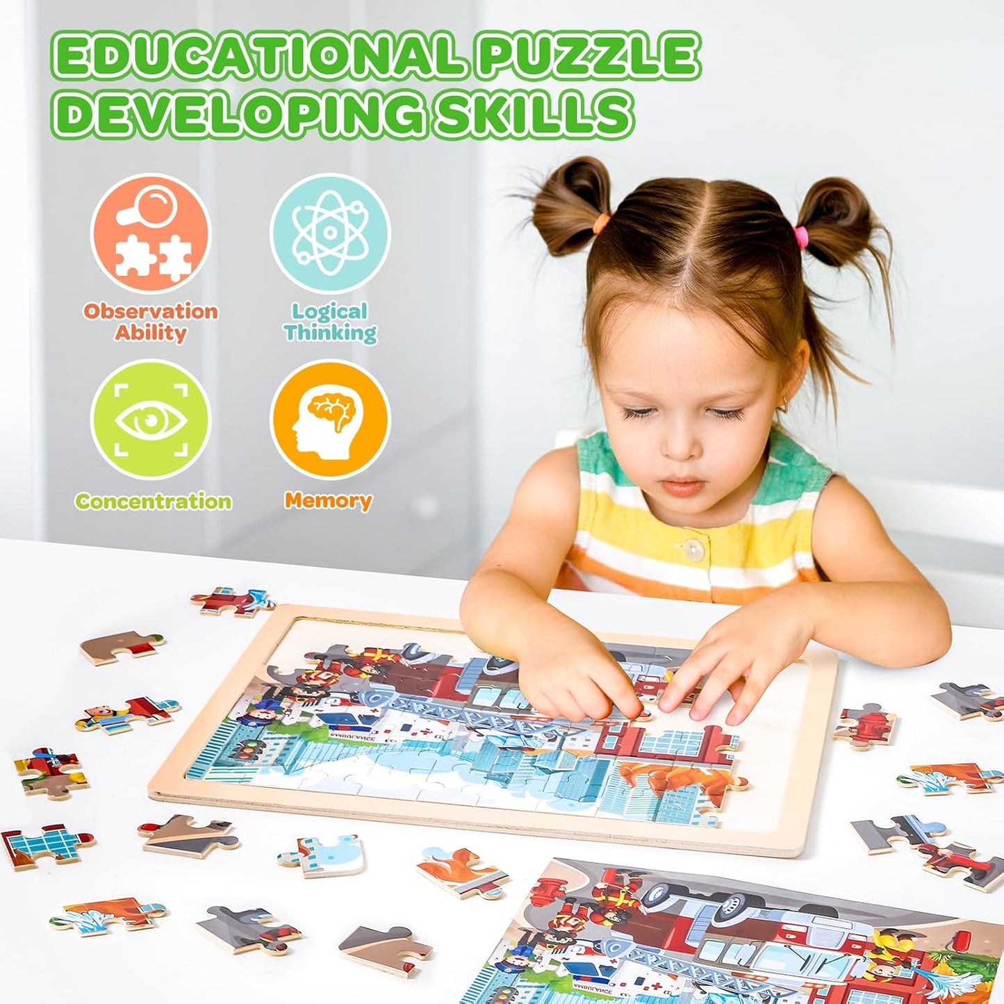 Puzzles for Kids Ages 4-6, 6 Packs 60 Pcs Wooden Jigsaw Puzzles for Kids Ages 6-8, Preschool Educational Vehicle Toys Gifts for 3 4 5 6 7 8 Boys Girls