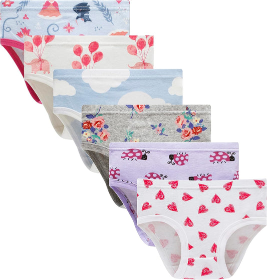 Cadidi Dinos Little Girls' Soft Cotton Underwear Kids Cool Breathable Comfort Panty Briefs Toddler Undies(Pack of 6)