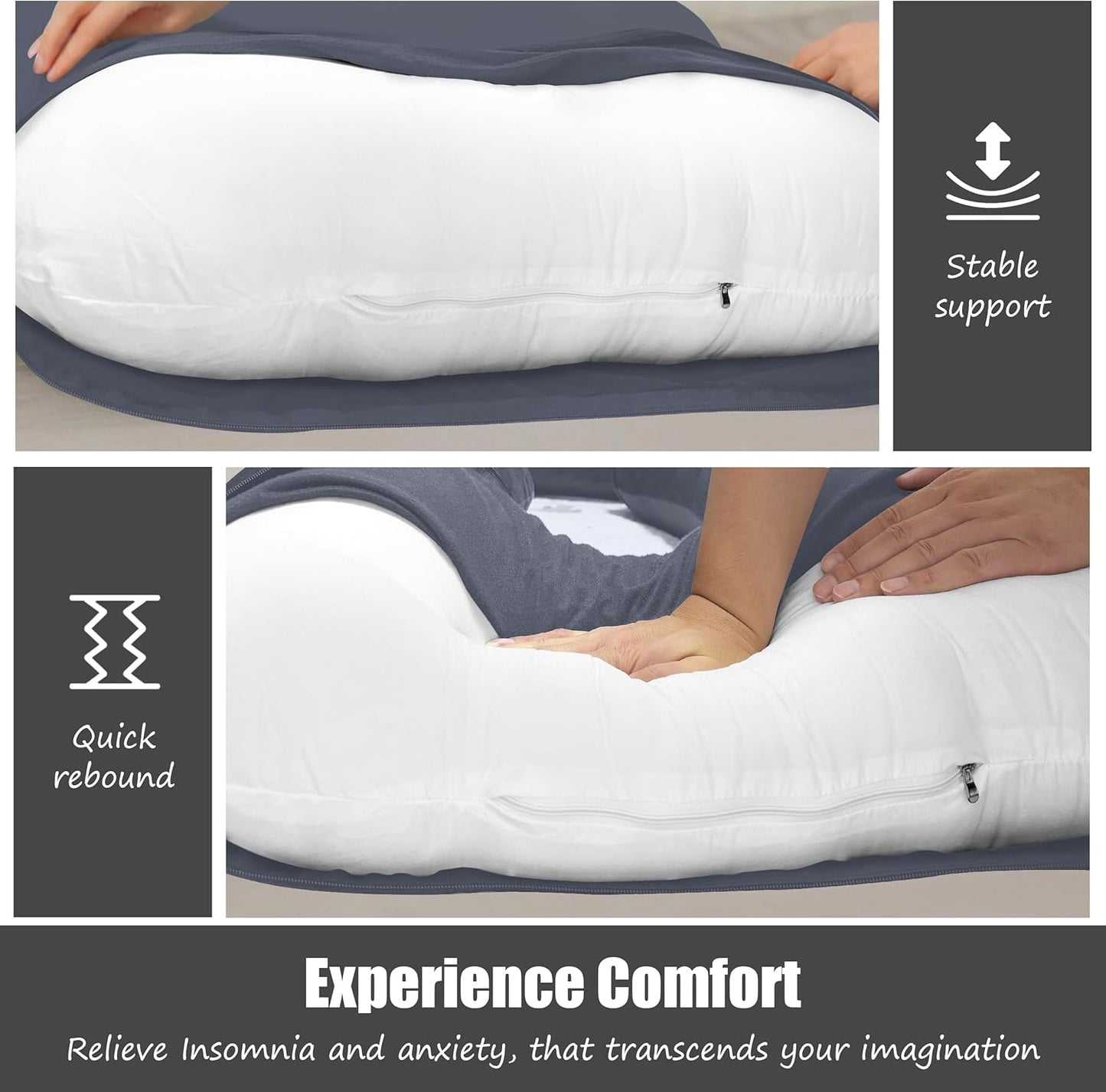 HIPHOP PANDA U-Shaped Pregnancy Pillow for Sleeping - Full Body Maternity Support Pillow with Cooling Removable Cover - Comfort for Back, HIPS, Legs, Belly - 57 Inch for Pregnant Women, Dark Grey