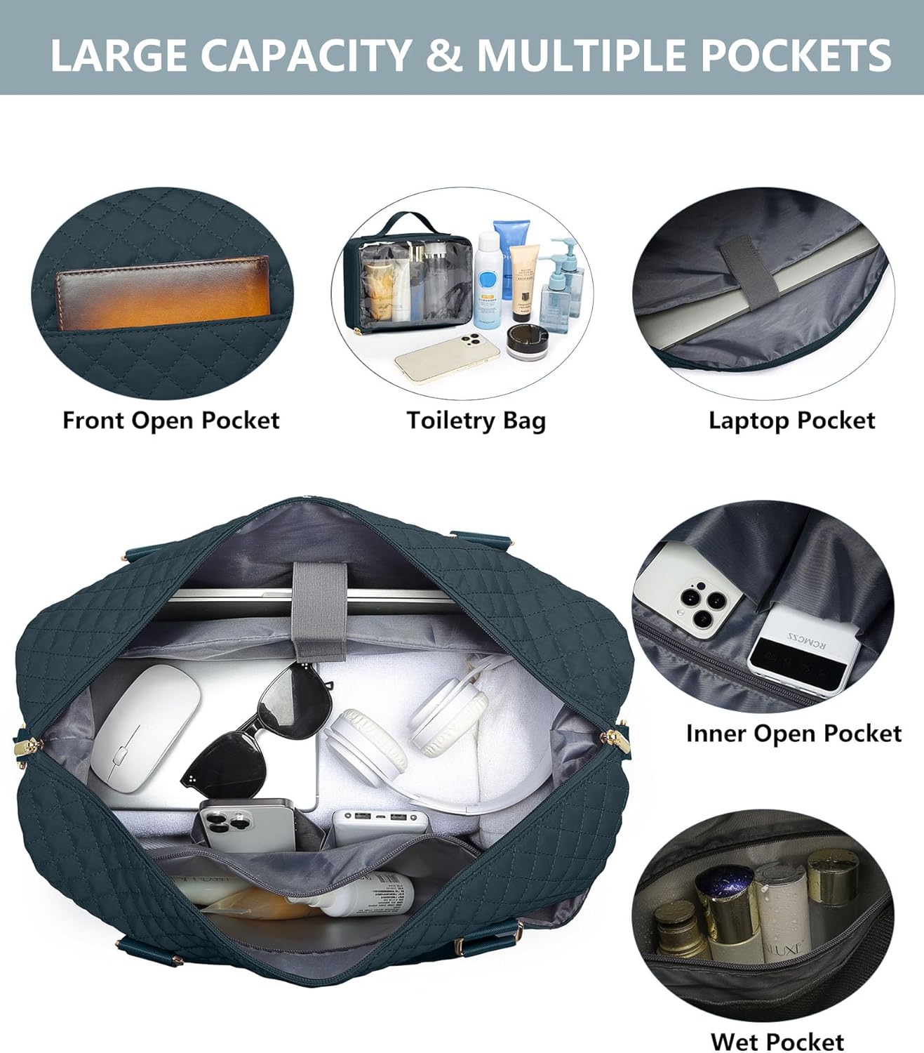 Travel Weekender Bags For Women - Carry On Duffel Bags with Shoe Compartment Overnight teal Weekender Tote Bags with Wet Pocket Gym Duffle Bag for Travel Sports Weekend Hospital Peacock Blue