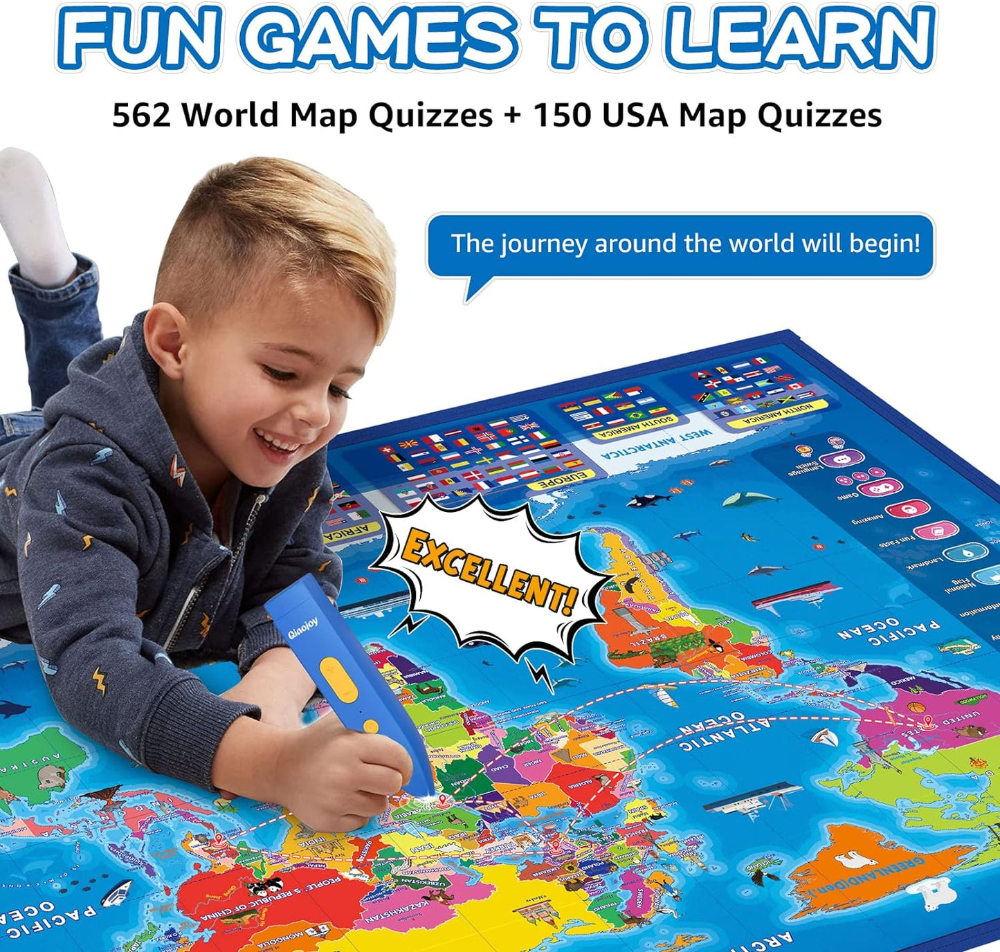 Bilingual Interactive for Kids Talking USA Map World Map for Kids Learning, Geography Toys Games Educational Electronic Map Personalized Gift/Toys for 4 5 6 7 8 9 10 Year Old Girls/Boys