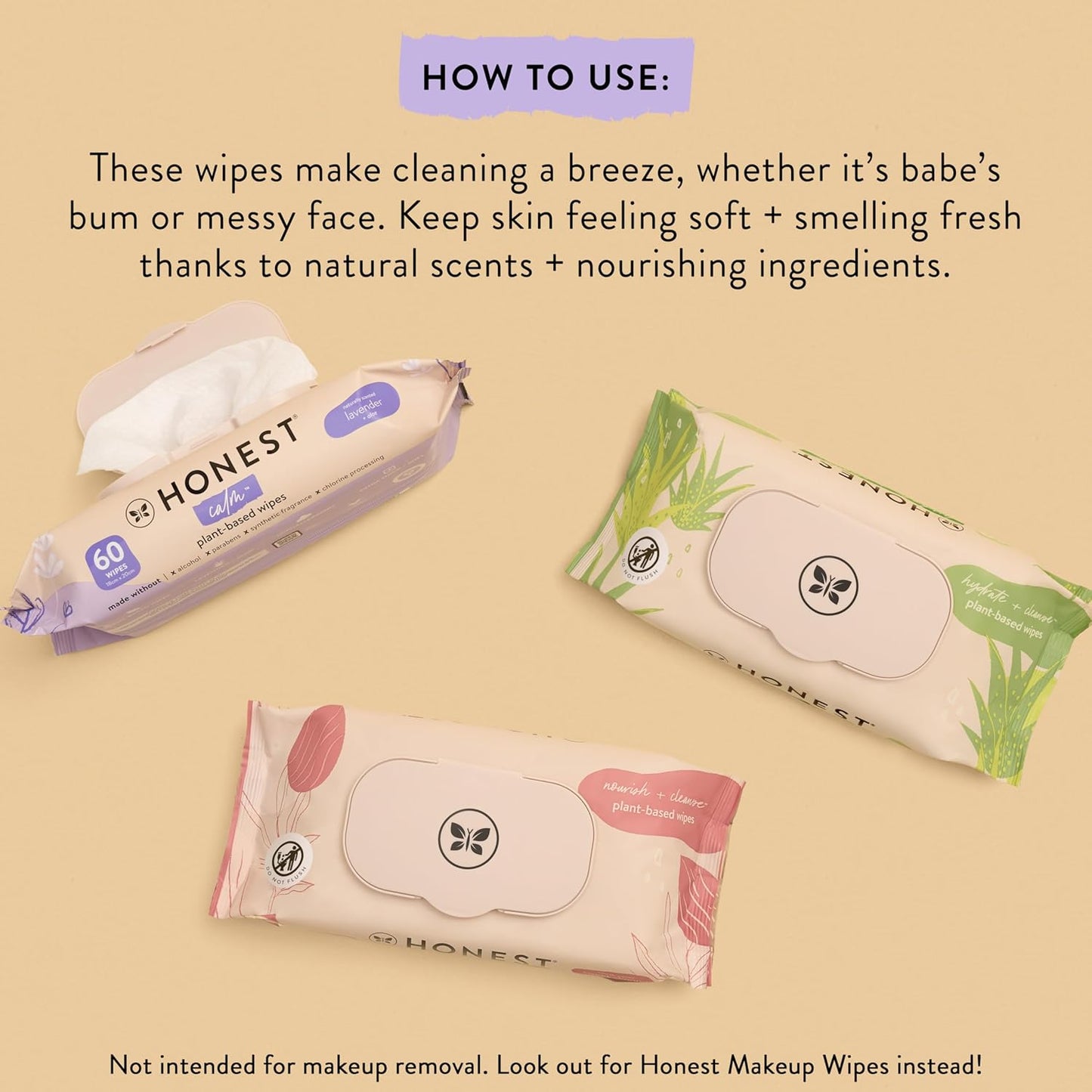 The Honest Company Calm + Cleanse Naturally Scented Wipes | Cleansing Multi-Tasking Wipes | 99% Water, Plant Based, Hypoallergenic | Lavender, 240 Count