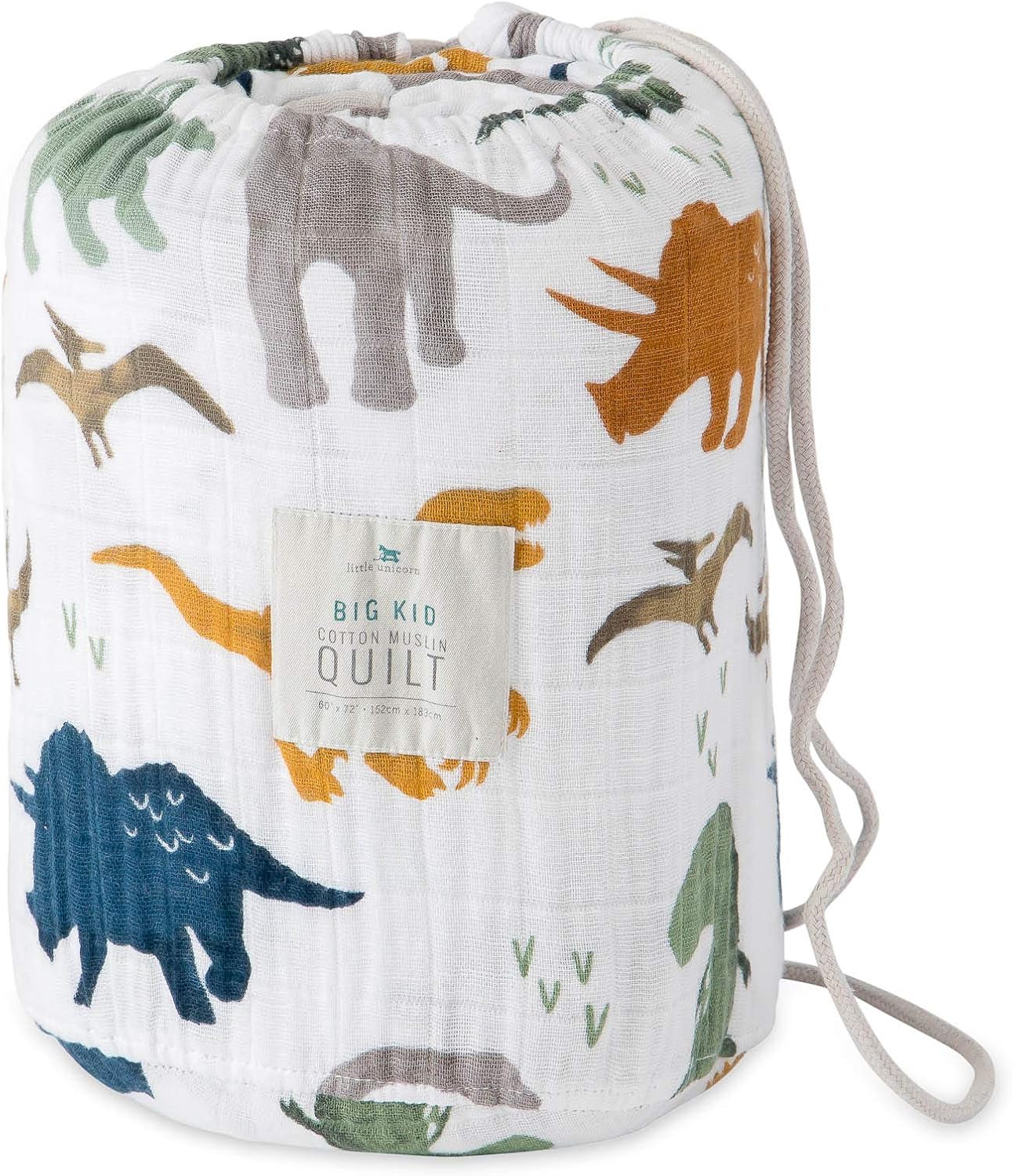 Little Unicorn Premium Quilted Throw | Super Soft, Multi-Layered Muslin XL Blanket| Great for Kids & Families (Dino Friends)