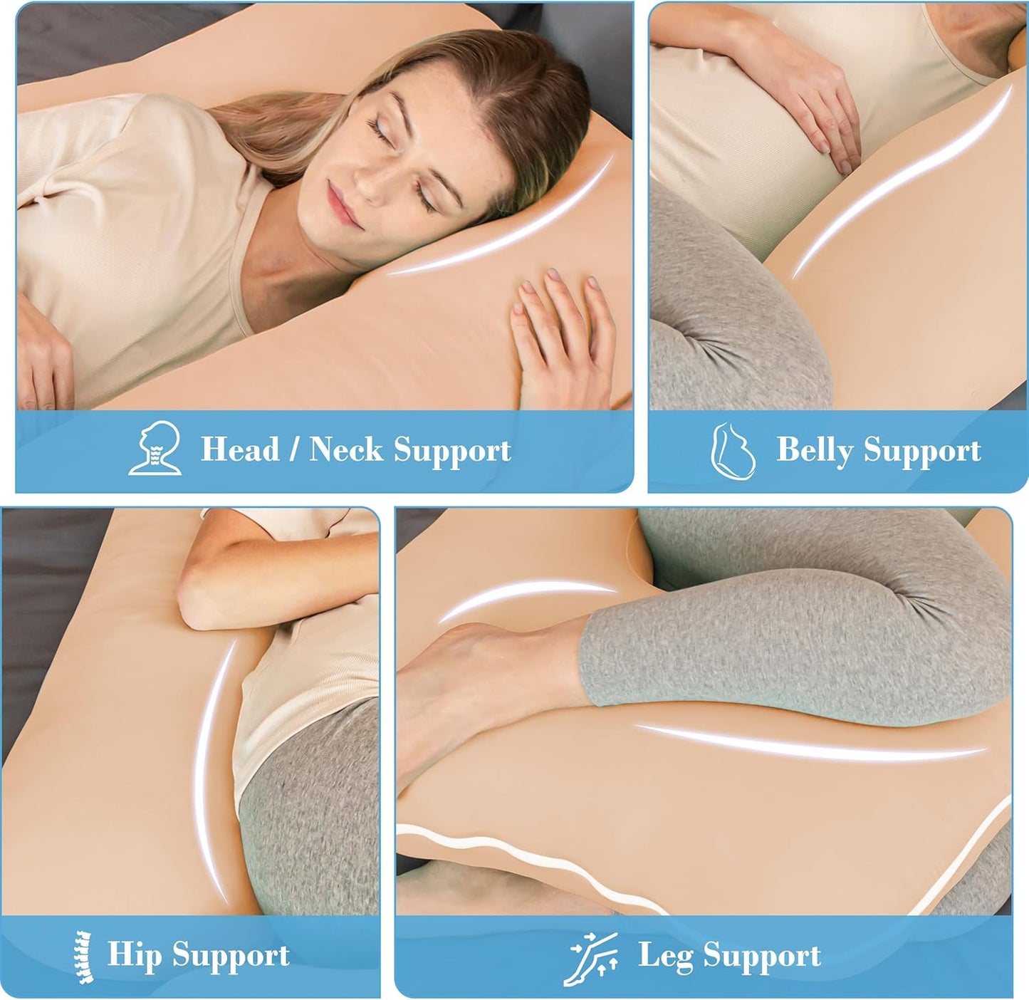 Cute Castle Cooling Cover Pregnancy Pillows, Soft U-Shape Maternity Pillow with Removable Cover - Full Body Pillows for Adults Sleeping - Pregnancy Must Haves - Jumbo 57 Inch - Brown