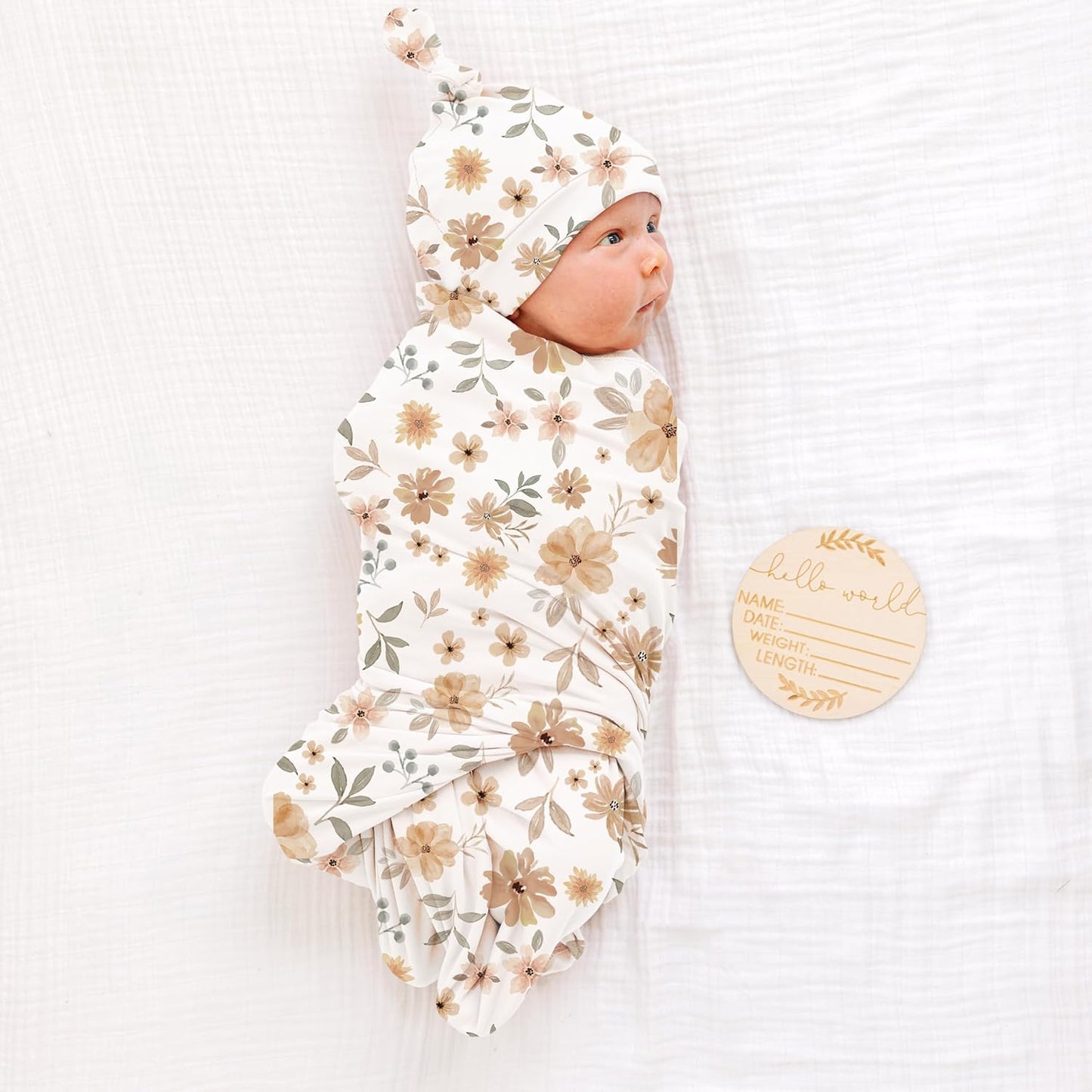 Konssy Baby Girl Newborn Receiving Blanket with Matching Headband and Beanie Set Baby Swaddle Nursery Swaddle Wrap