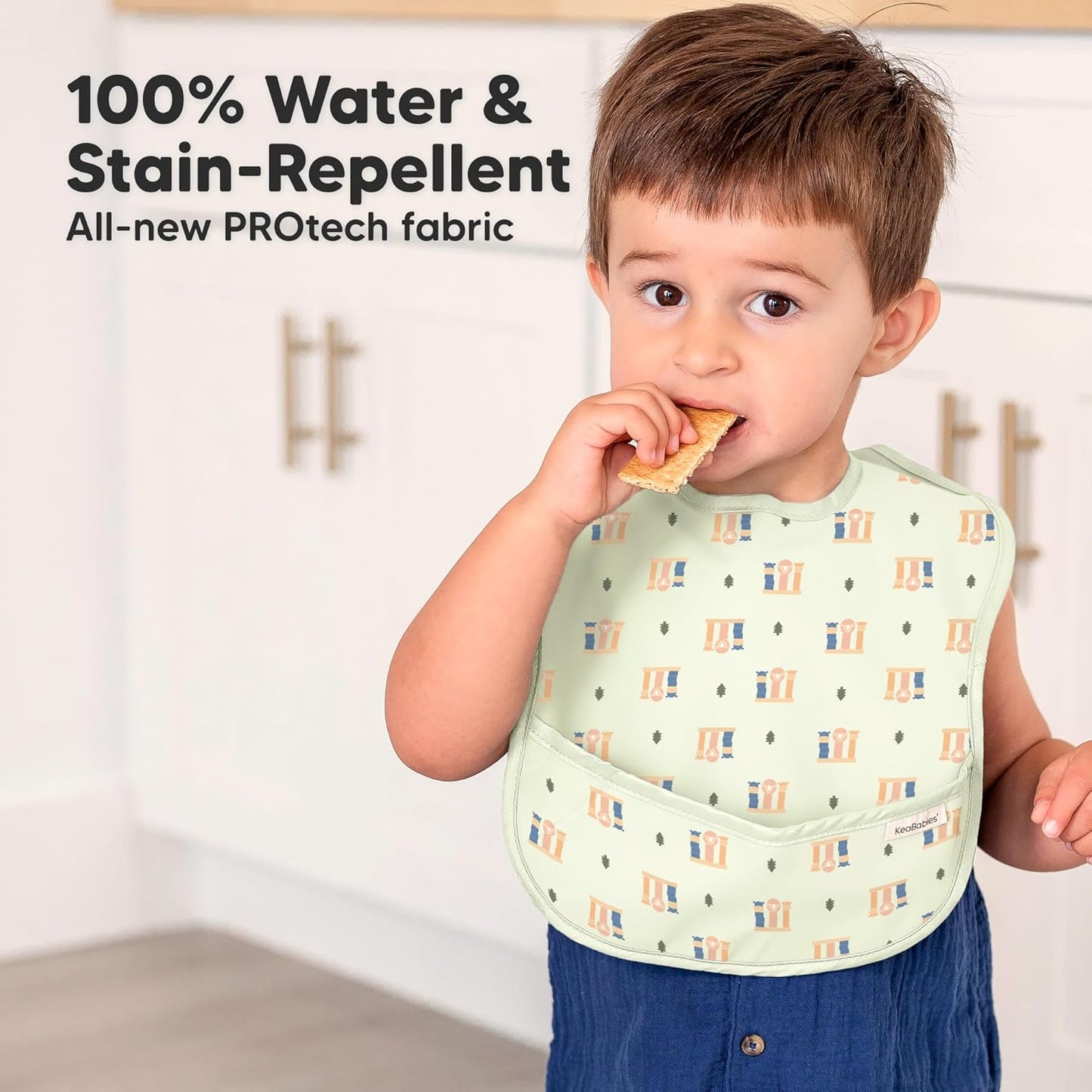 3-Pack Waterproof Baby Bibs for Eating - Lightweight Toddler Feeding Bibs with Large Food Catcher, Mess Proof, Food-Grade Baby Eating Essentials, Easy to Put On & Clean (Toy Land)