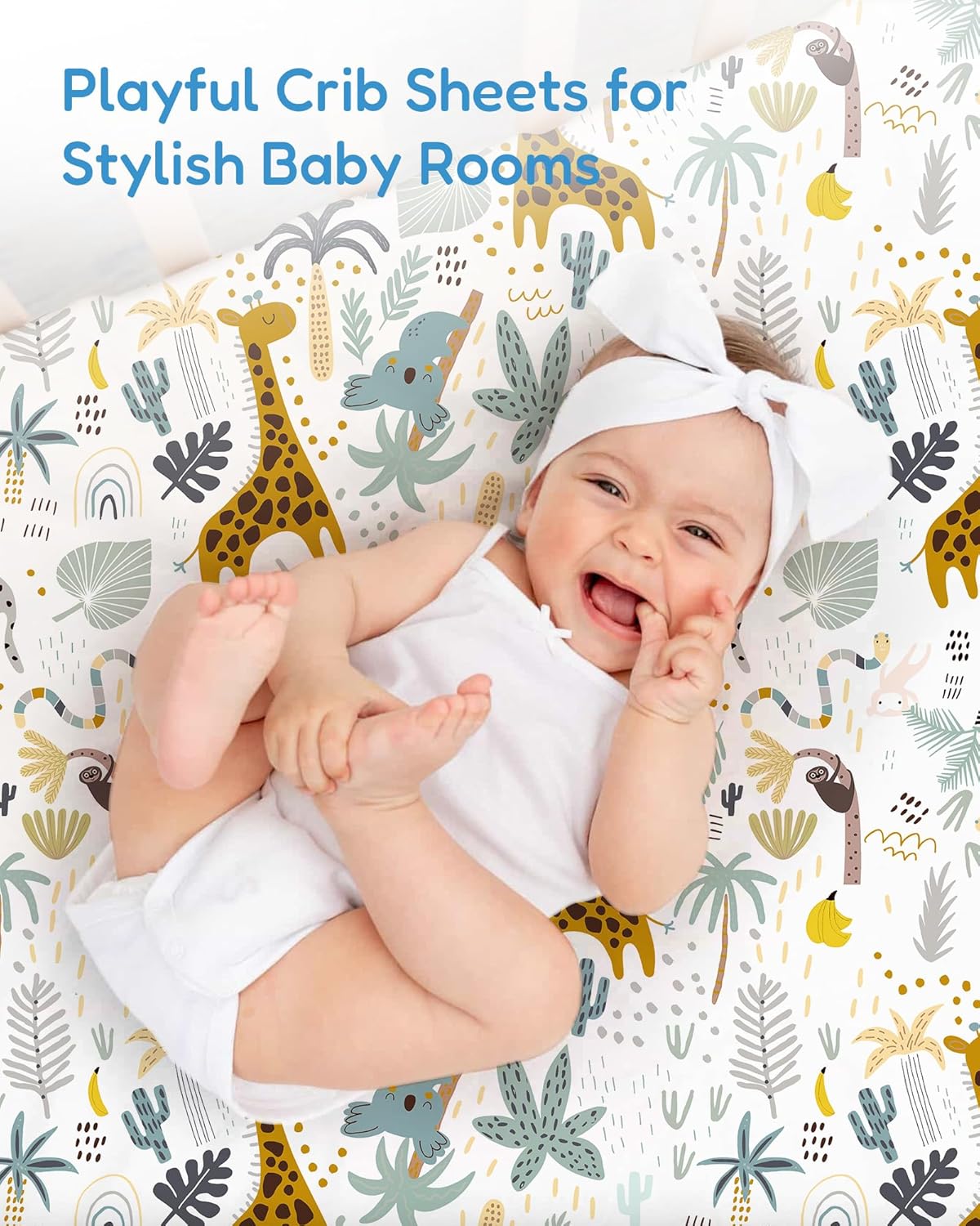 Baby Crib Sheets for Standard Crib Mattress - Green+Giraff, Soft Jersey Knit, Safe and Snug, for 28''x52''x9'' Extra Deep Pocket