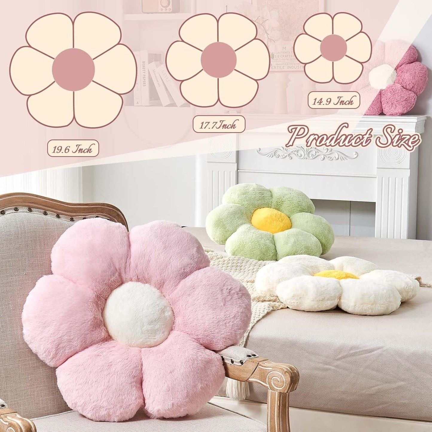 Dusty Blue Flower Pillow, 17.7" Flower Shaped Plush Decorative Throw Pillow for Bed