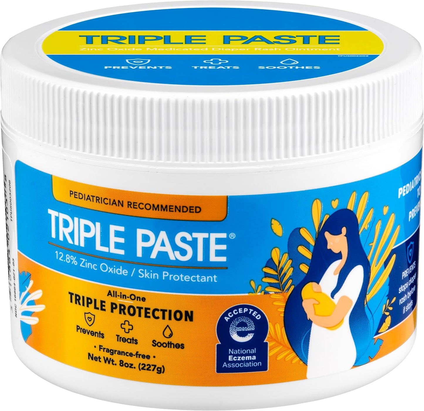 Triple Paste Diaper Rash Cream for Baby - 8 Oz Tub - Zinc Oxide Ointment Treats, Soothes and Prevents Diaper Rash - Pediatrician-Recommended Hypoallergenic Formula with Soothing Botanicals