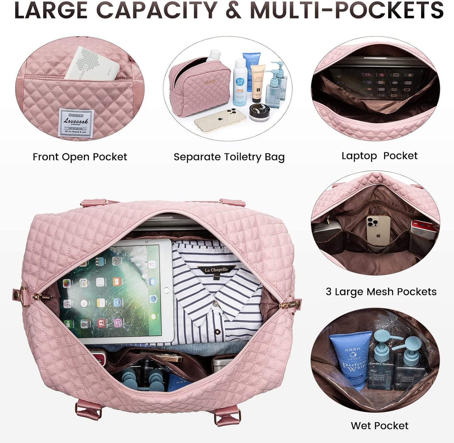 LOVEVOOK Travel Duffle Bag,Weekender Bags for Women with Shoe Compartment，Carry on Overnight Bag with Toiletry Bag,Gym Duffel Bag with Wet Pocket, Hospital Bags for Labor and Delivery