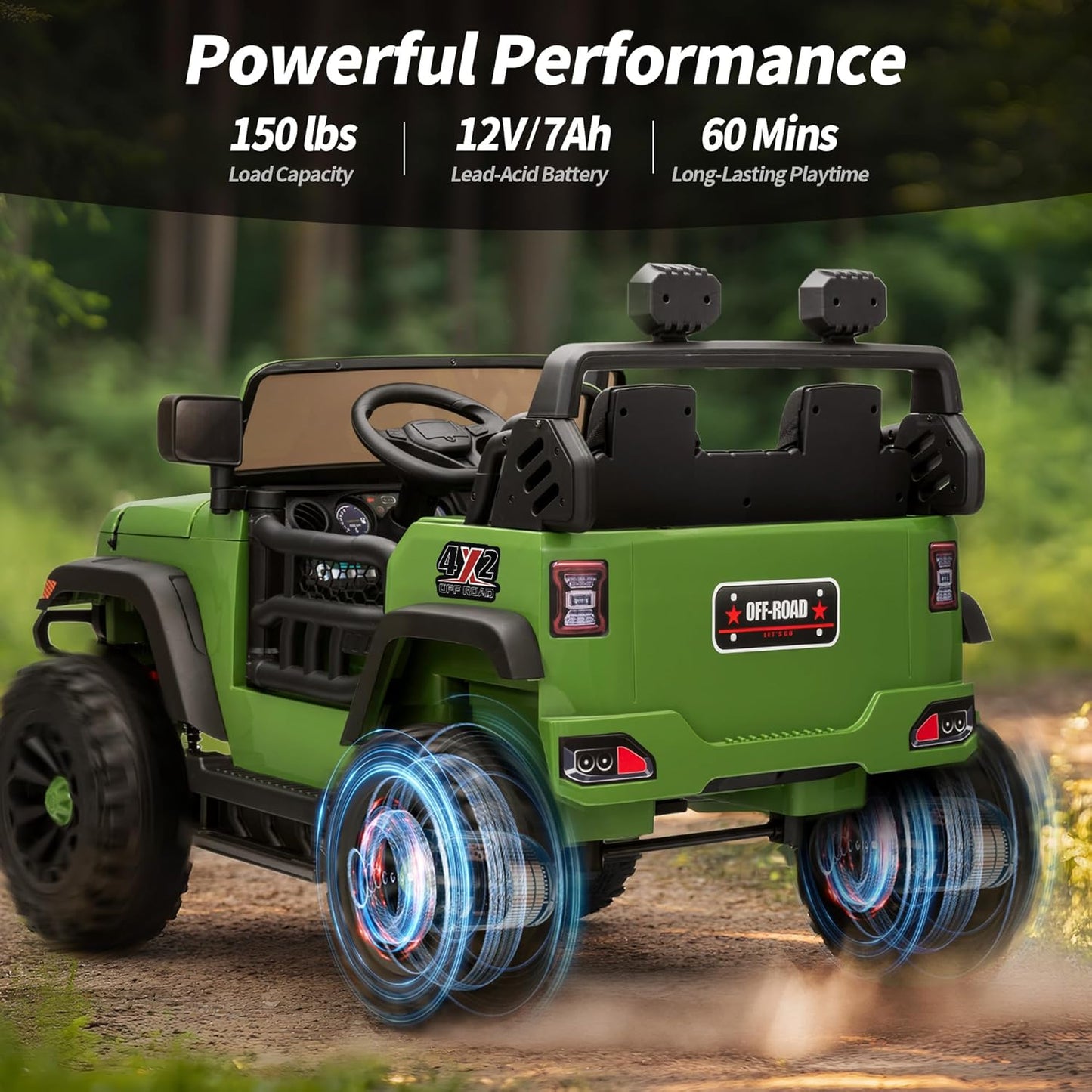 2 Seater Ride on Car Truck, 12V Kids Electric Ride on Toy for Big Kids Age 3-8 w/Remote Control- Army Green