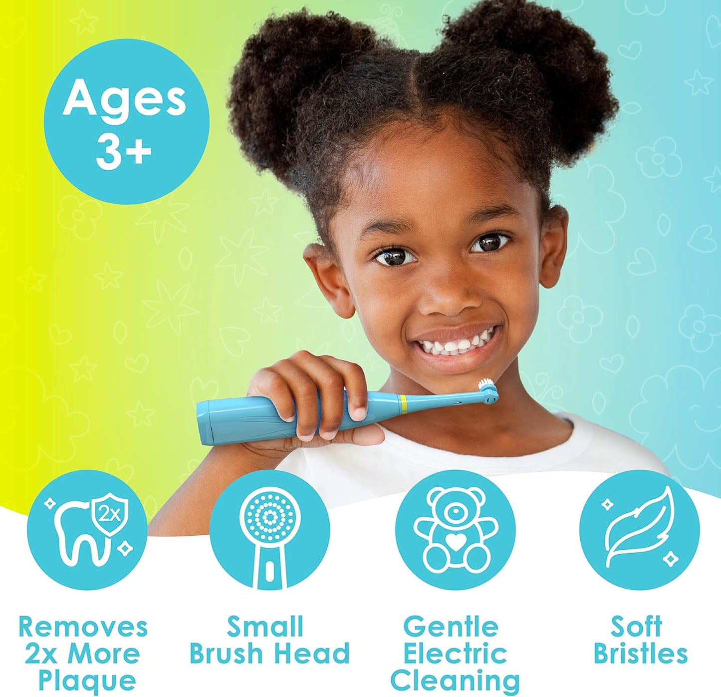 Brusheez Kids’ Electric Toothbrush Set - Safe & Effective for Ages 3+ - Parent Tested & Approved with Gentle Bristles, 2 Brush Heads, Rinse Cup, 2-Minute Timer, & Storage Base (Ollie The Elephant)