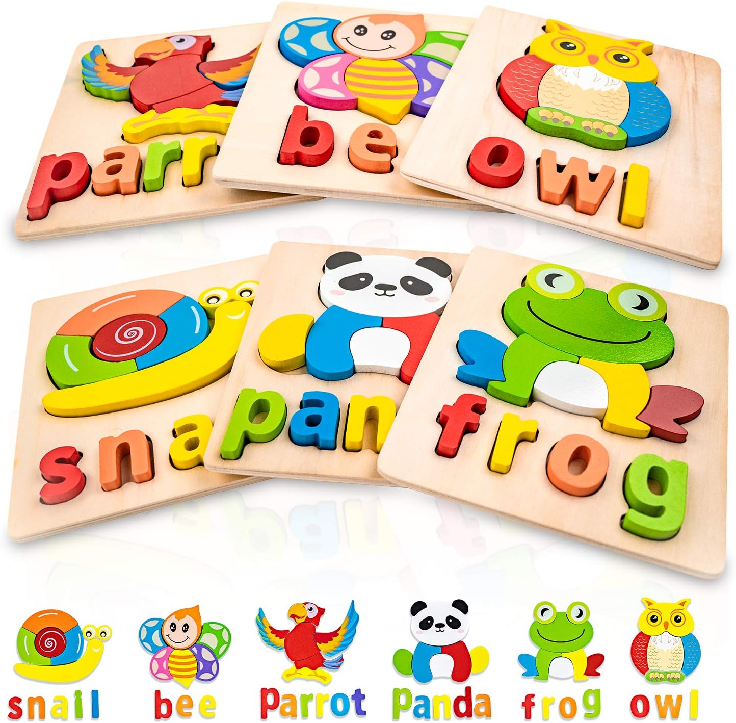 Toddler Puzzles,Wooden Puzzles for Todder 1 2 3 Years Old Boys Girls Eco Friendly Wooden Toys Educational Preschool Gift for Kids(6 Pack)